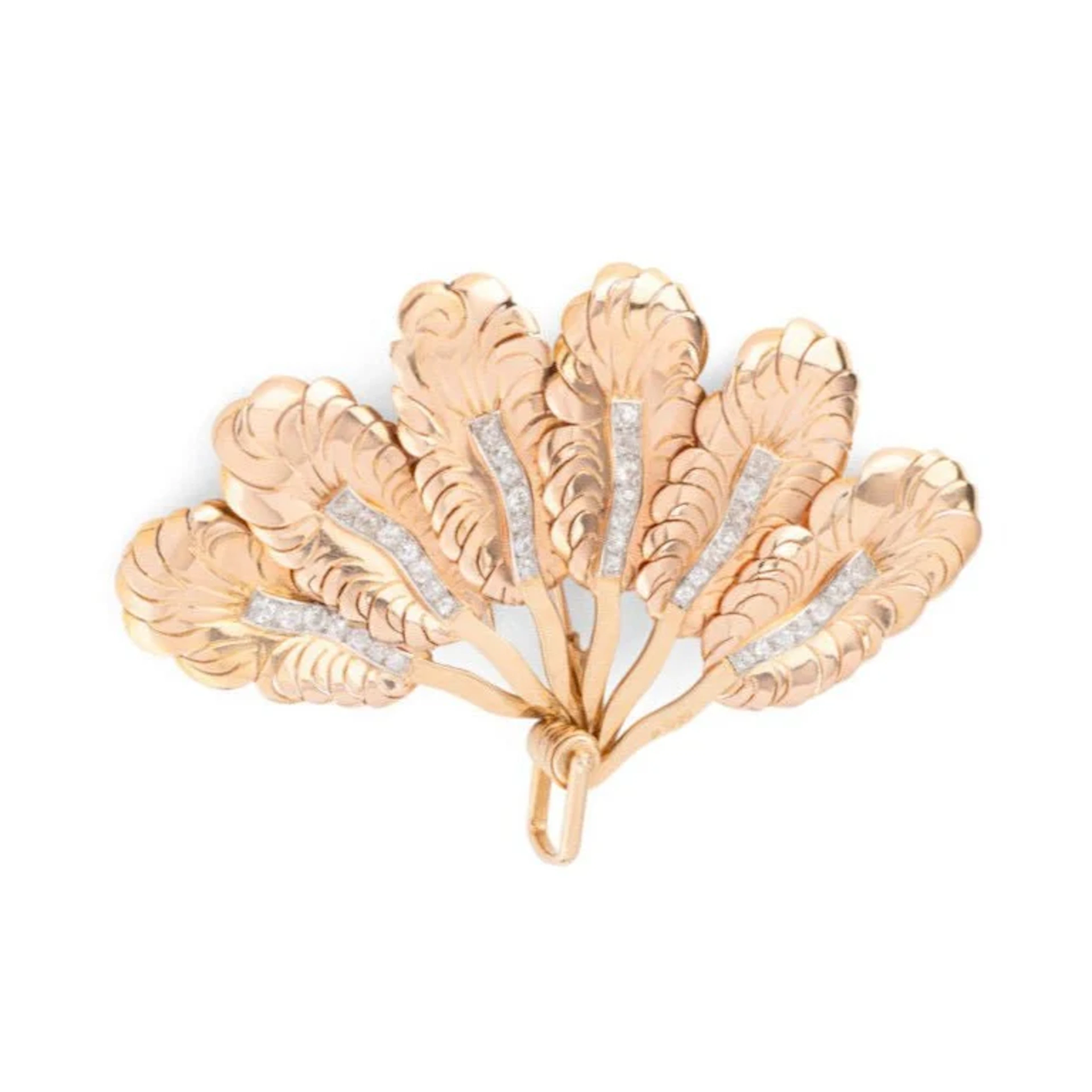 MELLERIO “Fan” clip brooch in yellow gold, platinum and diamonds
