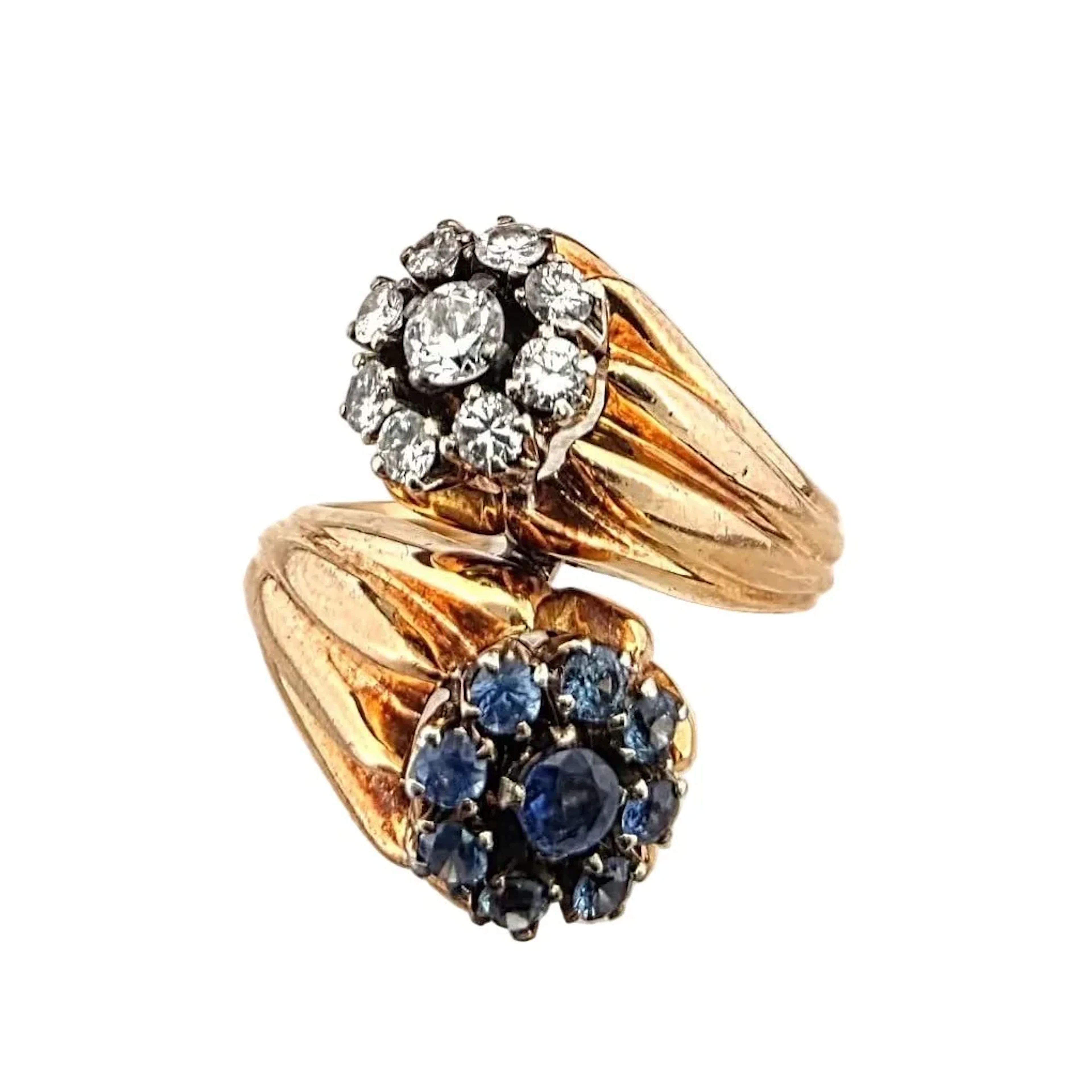 Toi & Moi Ring in yellow gold, sapphires and diamonds