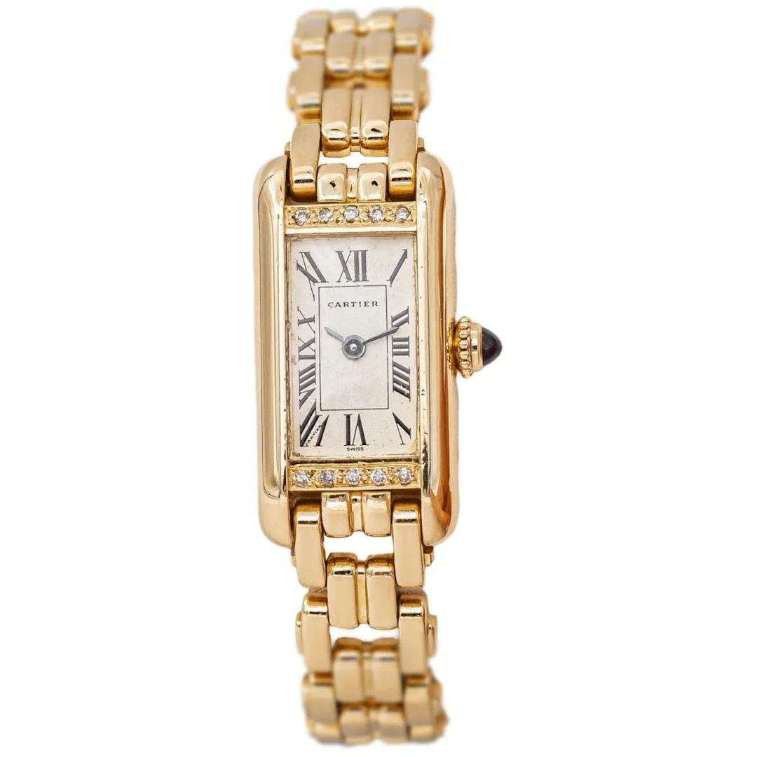 Cartier Tank Watch in Yellow gold with Diamonds