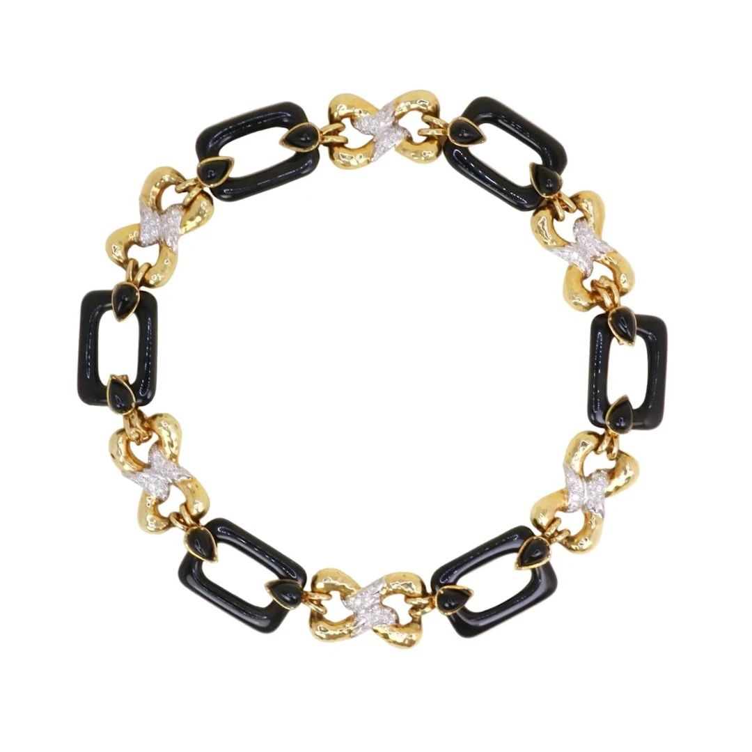 Collier Maille transformable or jaune, onyx et diamants
