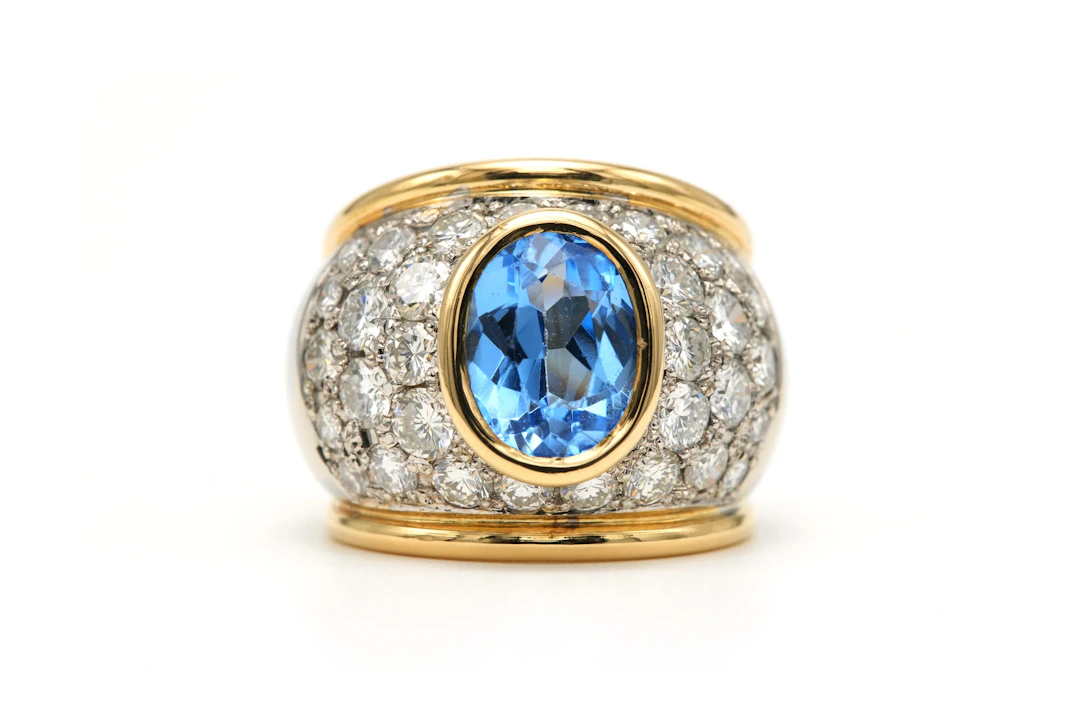 Cocktail Ring in White gold, Yellow gold, Topaz, and Diamonds