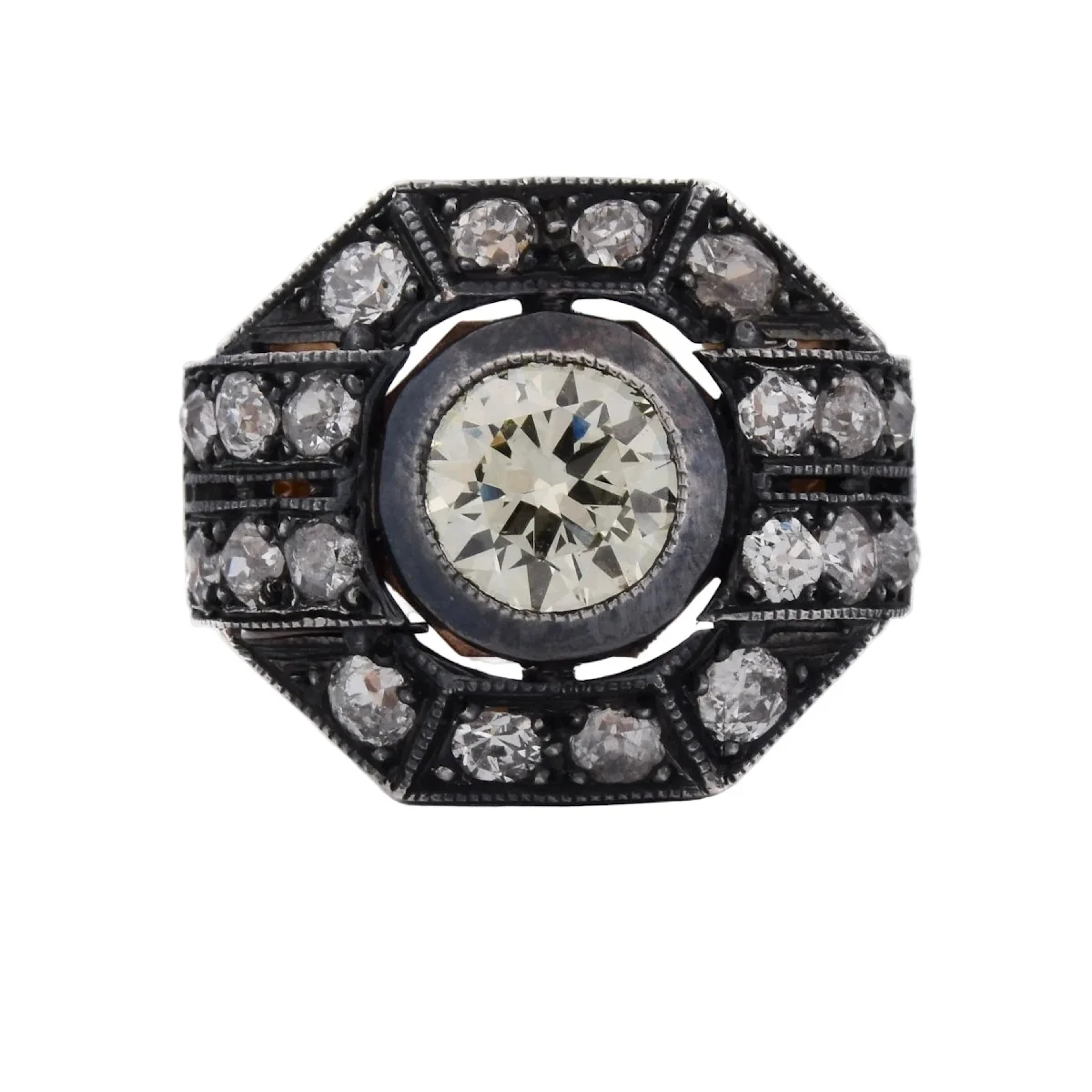 Entourage Ring in yellow gold, silver, and diamonds