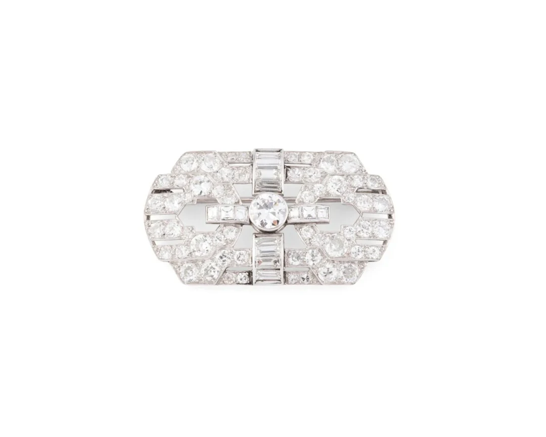 Platinum and diamond plaque brooch