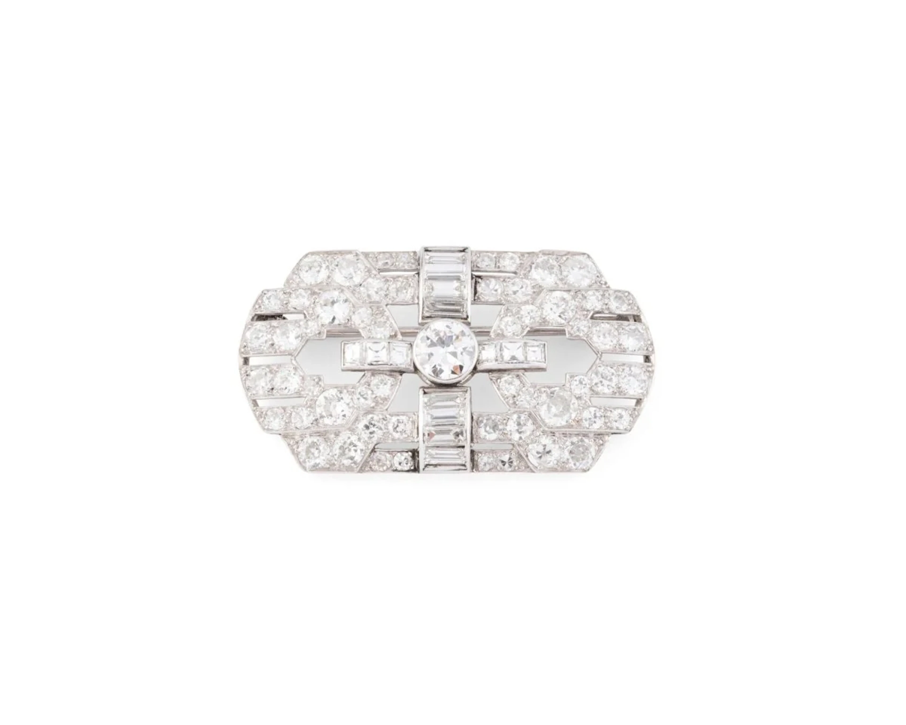 Platinum and diamond plaque brooch