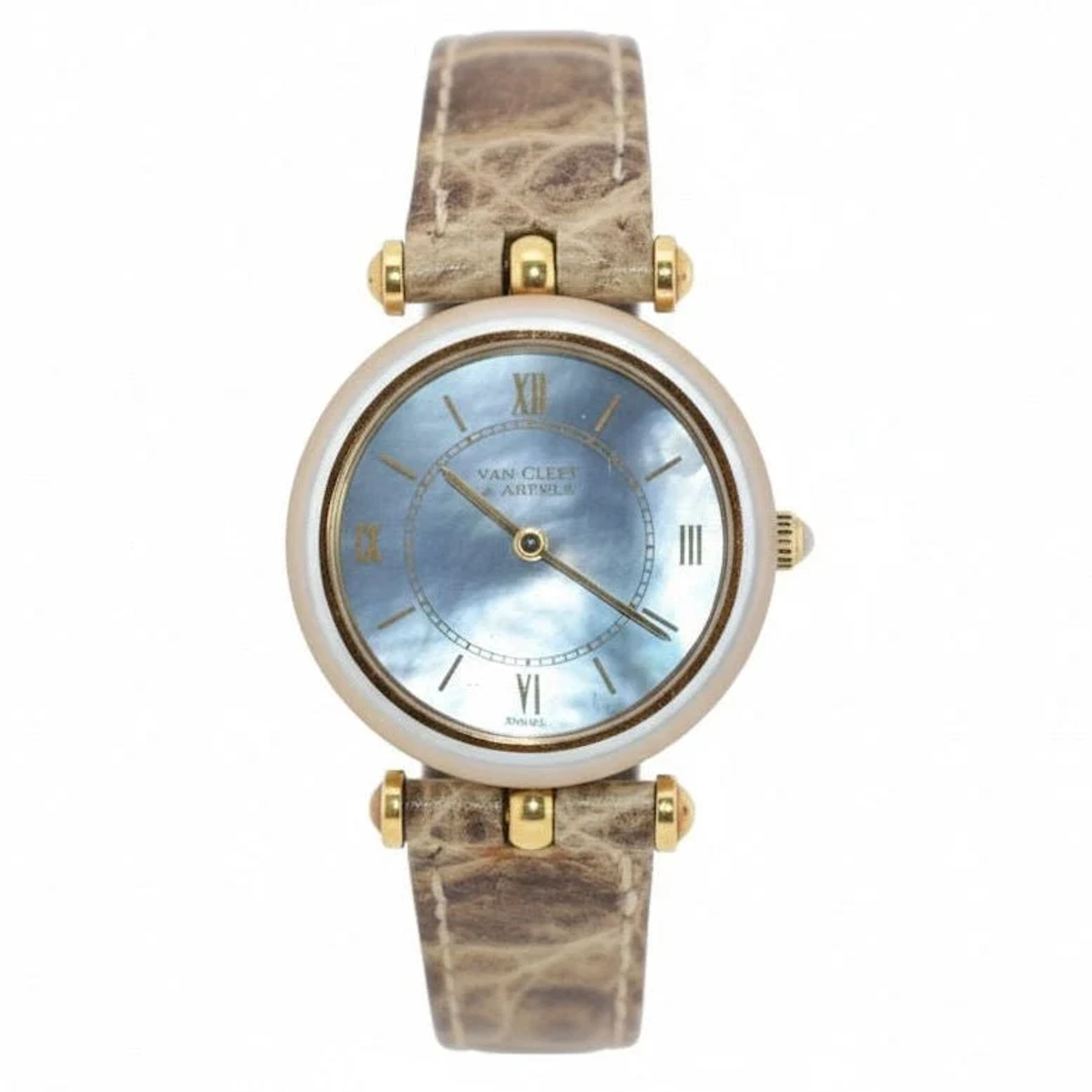 VAN CLEEF & ARPELS "Pierre Arpels" watch in yellow gold, leather and