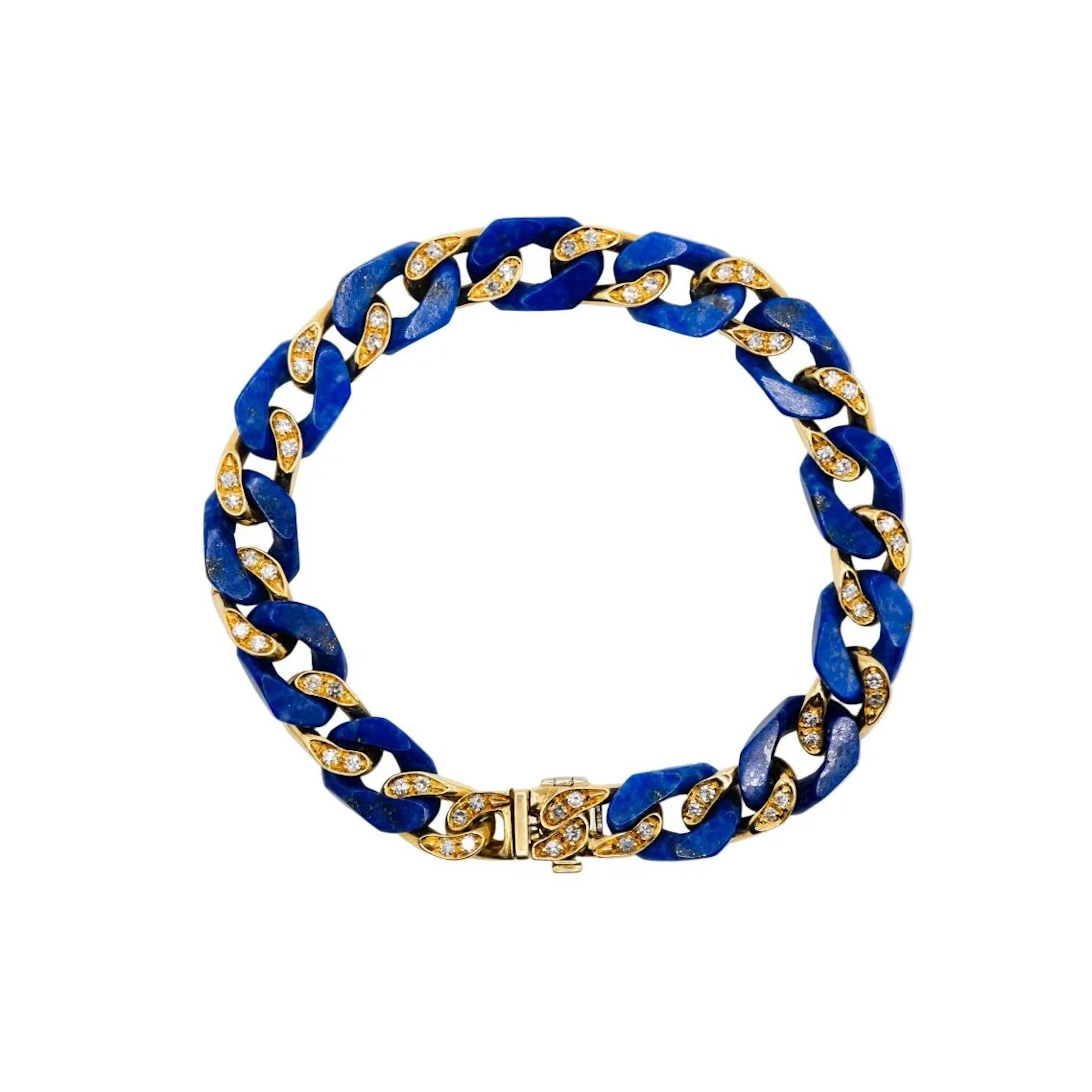 FRED curb chain bracelet in yellow gold, lapis lazuli and diamonds