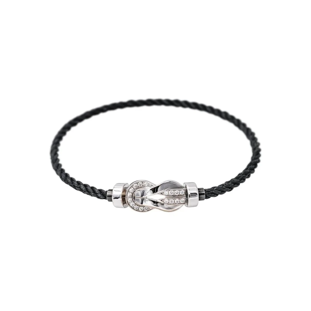 Bracelet FRED "Chance Infinie" en or blanc, acier, nylon et diamants