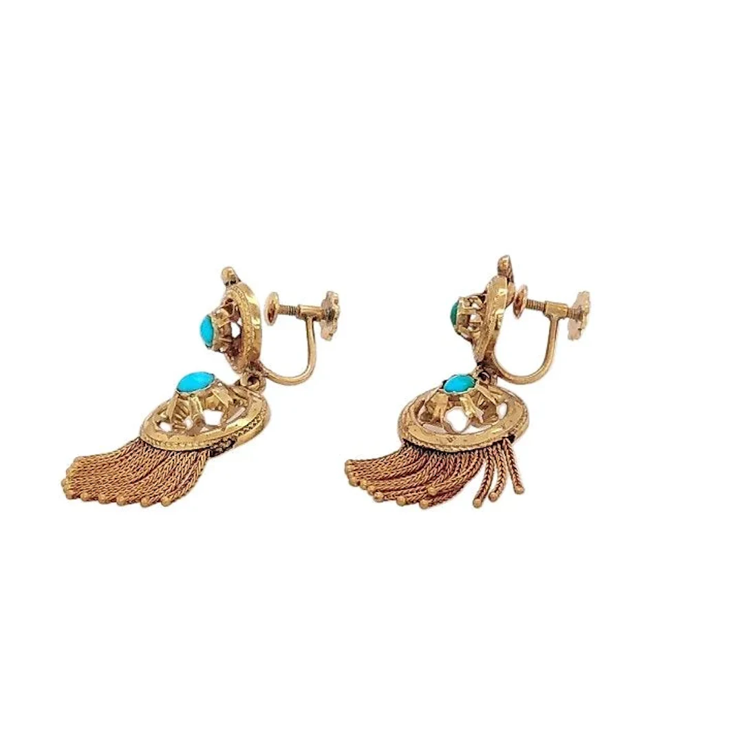 Earrings Clip in yellow gold and turquoise