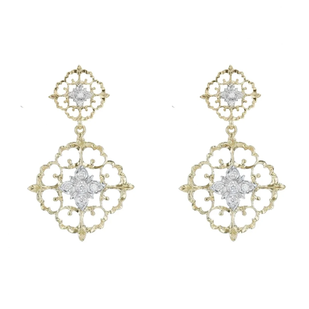 Earrings Hanging in yellow gold, white gold and diamonds