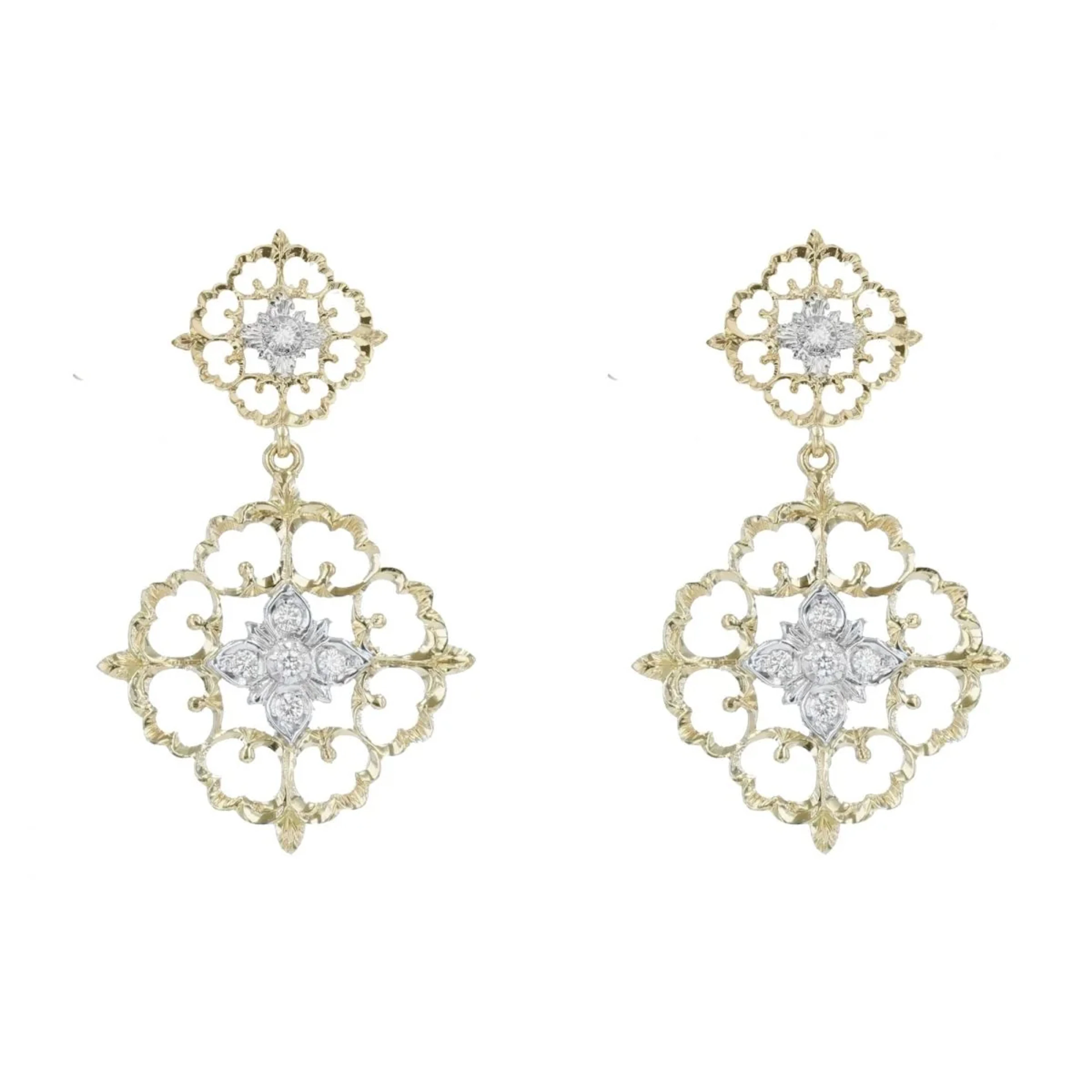 Earrings Hanging in yellow gold, white gold and diamonds