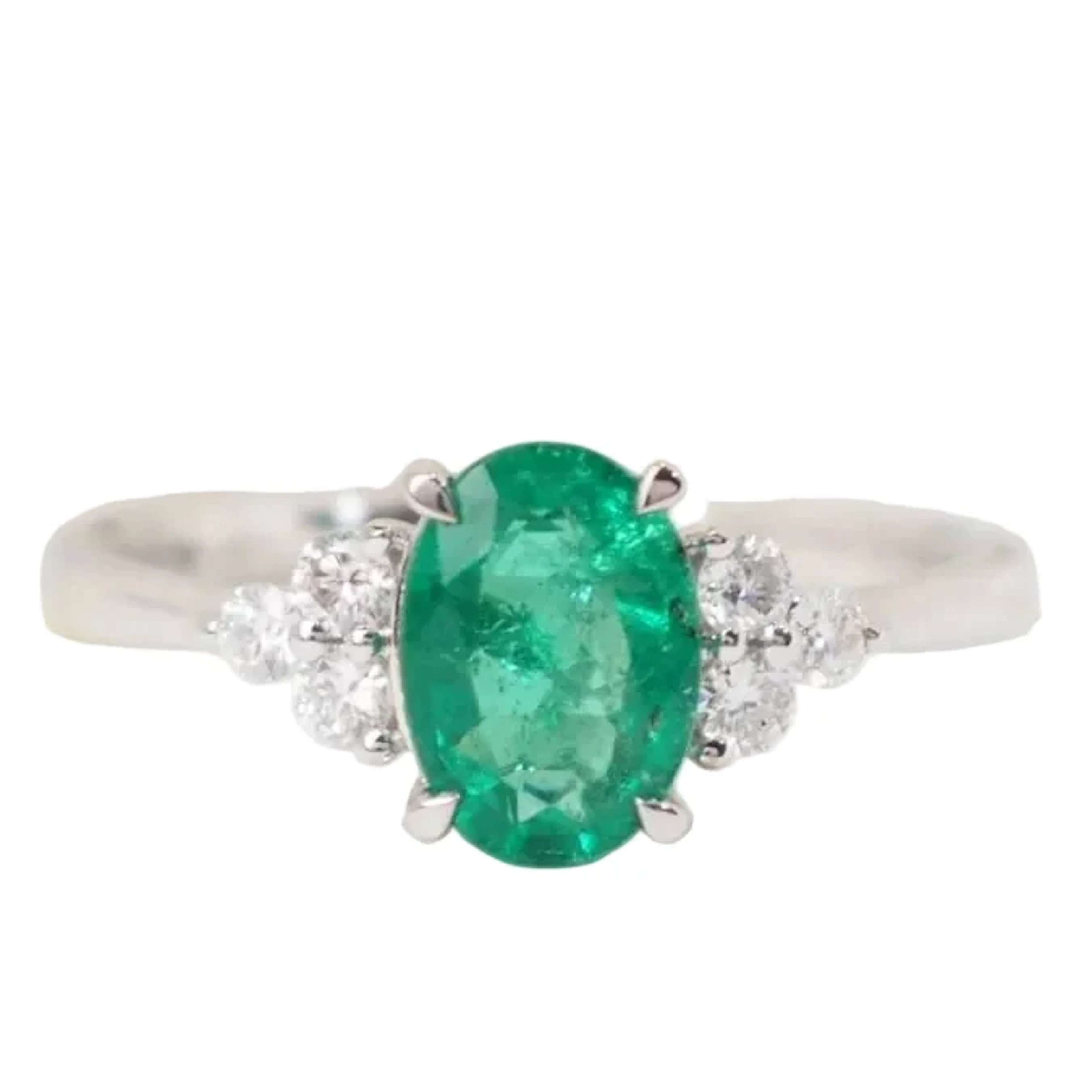 Ring Trilogy in white gold, emerald and diamonds