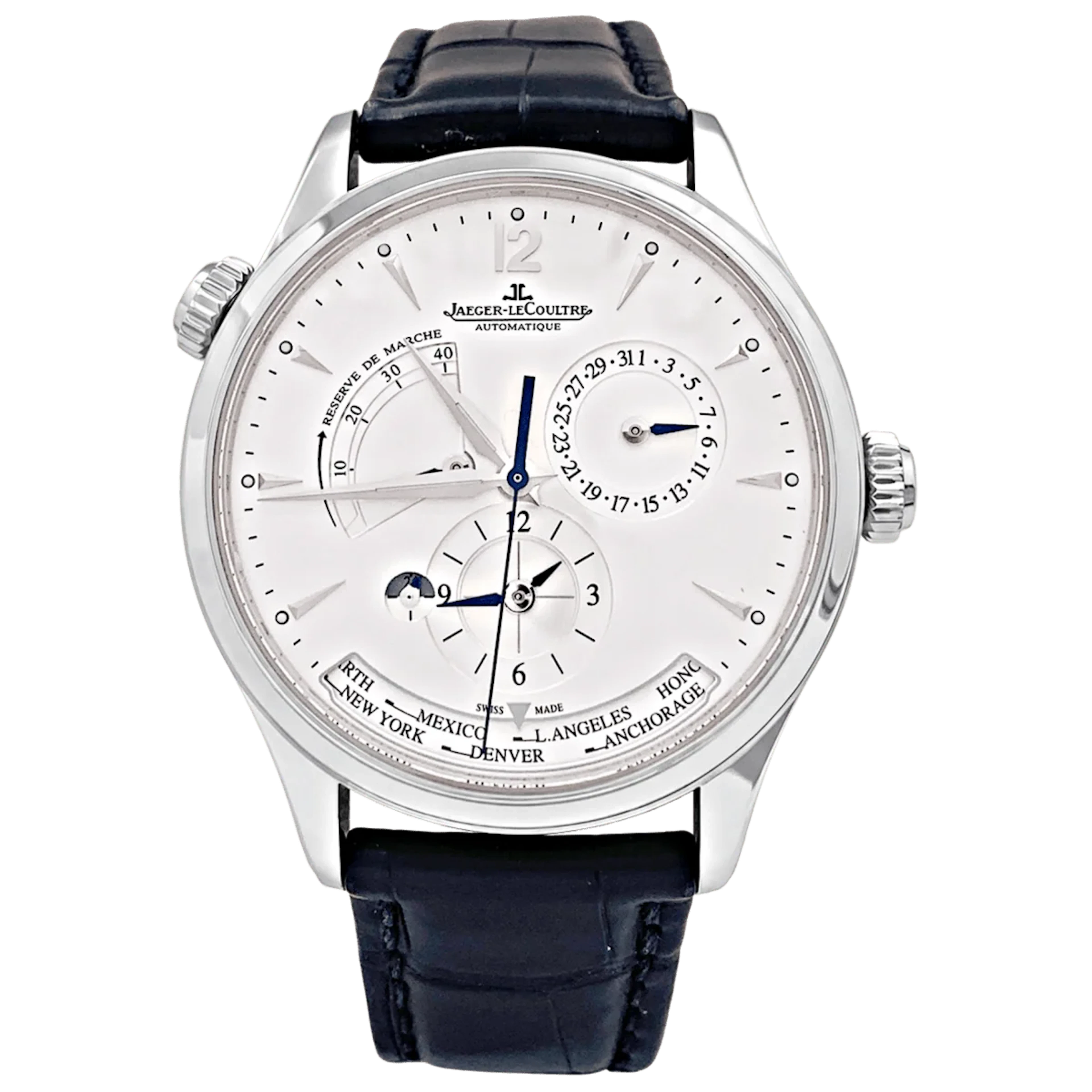 JAEGER-LECOULTRE "Master Control Geographic" Watch in Steel and Leather