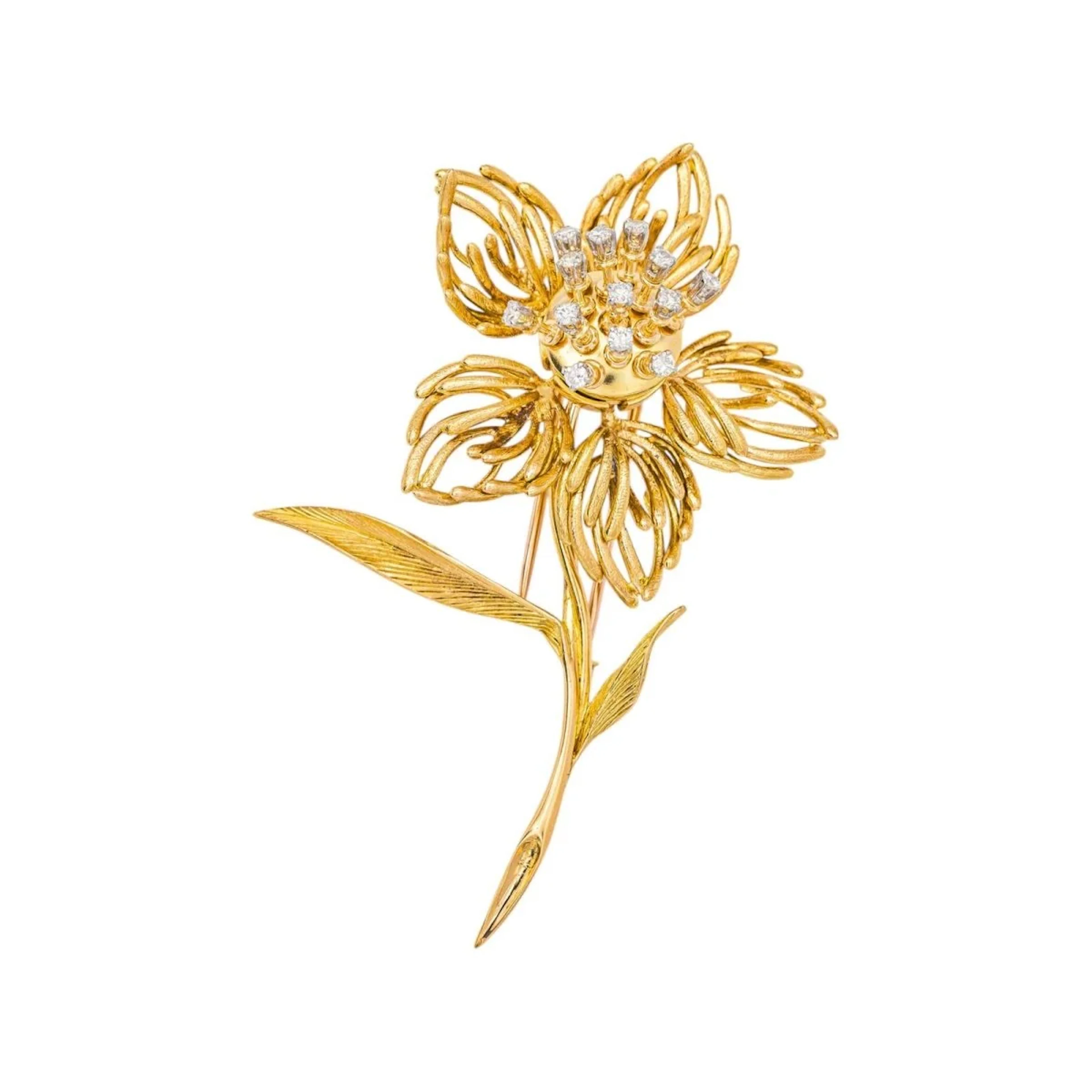 Yellow Gold Diamond Flower Brooch
