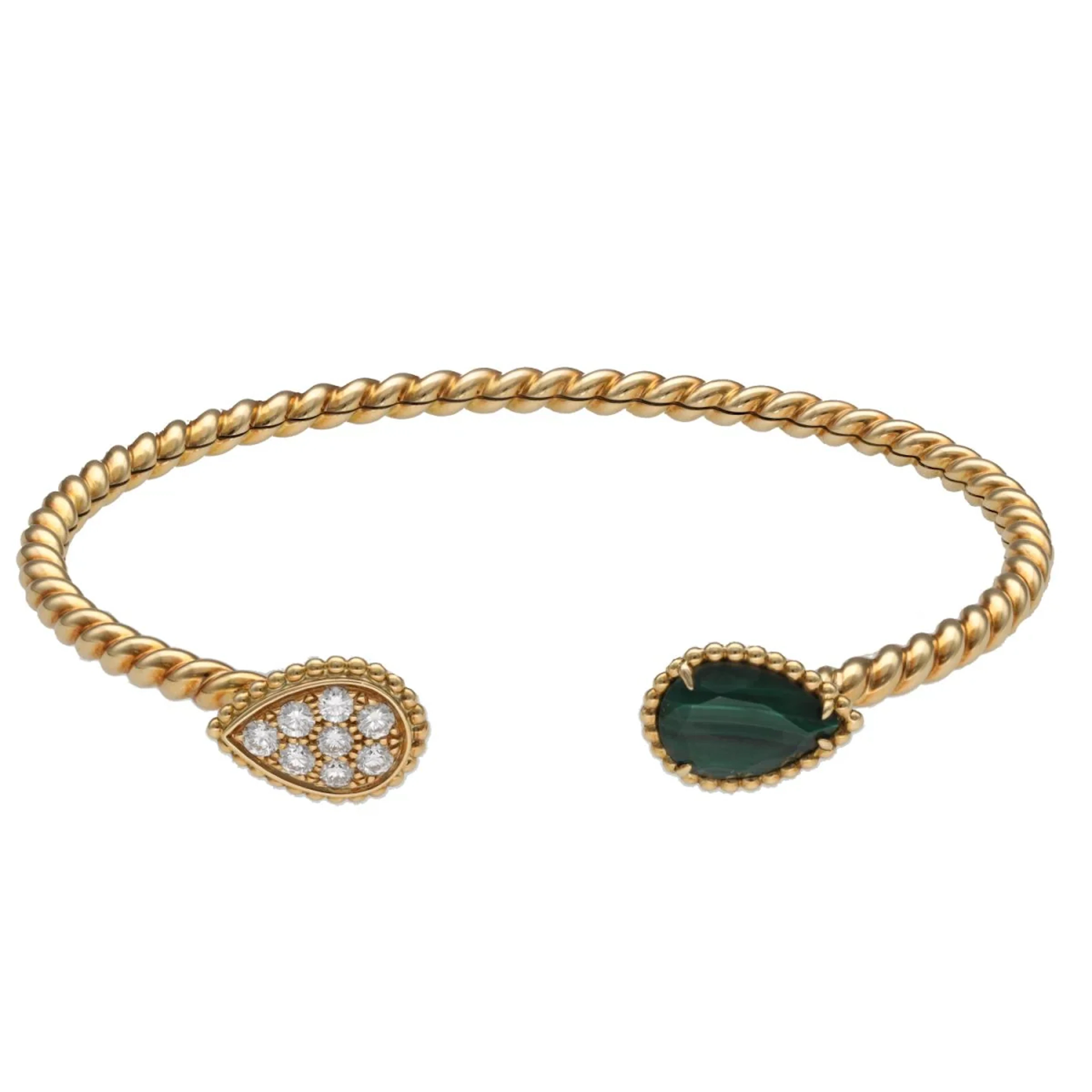 BOUCHERON "Serpent Bohème" bangle in yellow gold, Malachite, and Diamonds