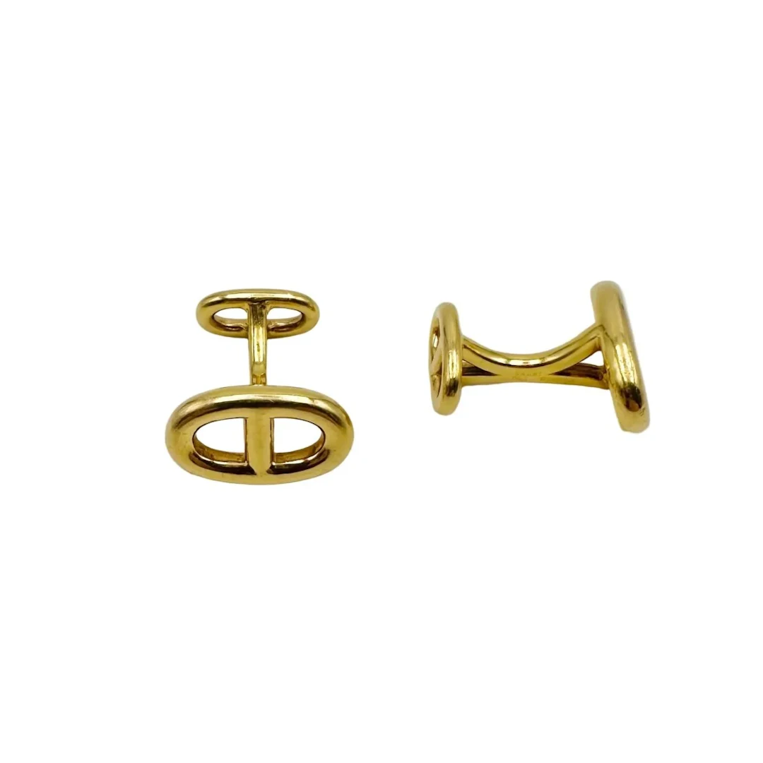 Boutons de Manchettes HERMÈS "Chaîne d'ancre" en or jaune