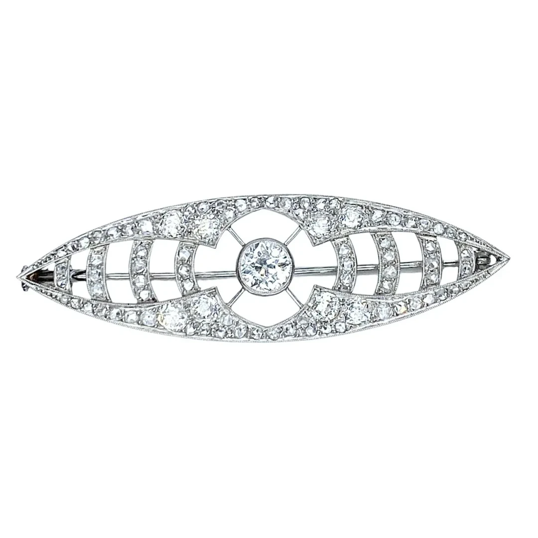 Brooch Pin in white gold, paltinium and diamonds