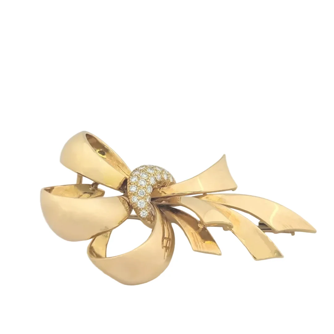 Yellow Gold and Diamond Bow Brooch