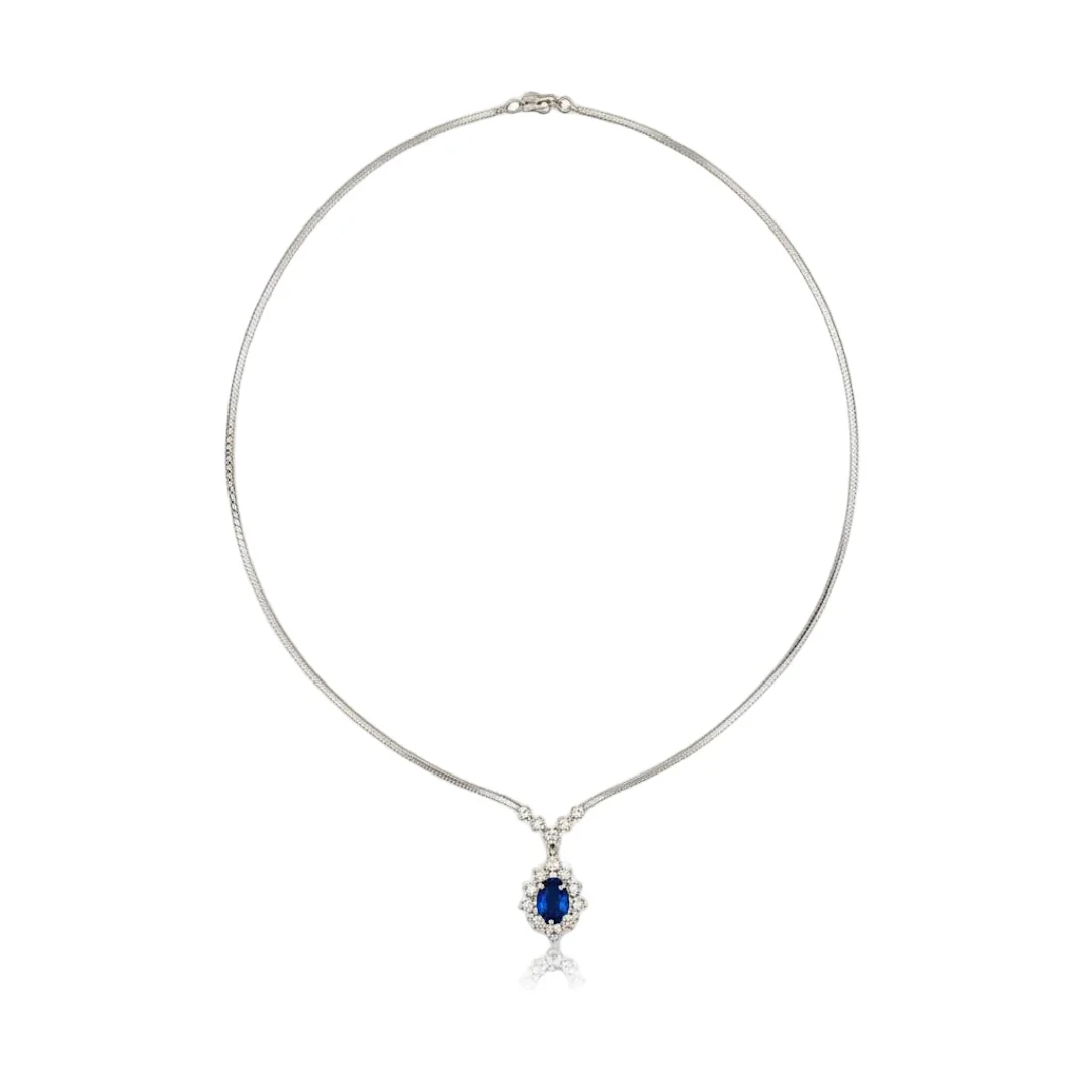 Necklace Pendant in White gold, Sapphire and Diamonds