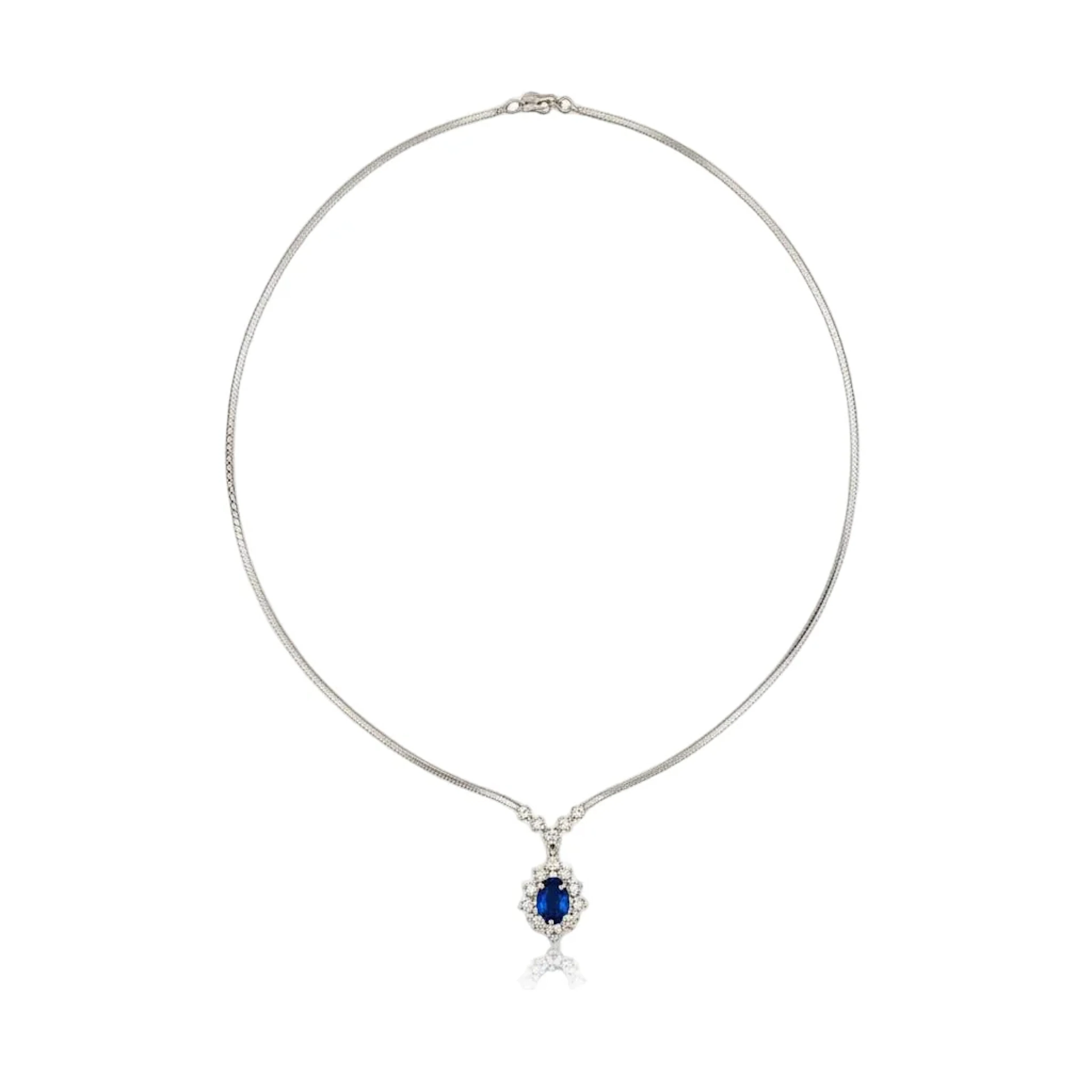 Necklace Pendant in White gold, Sapphire and Diamonds