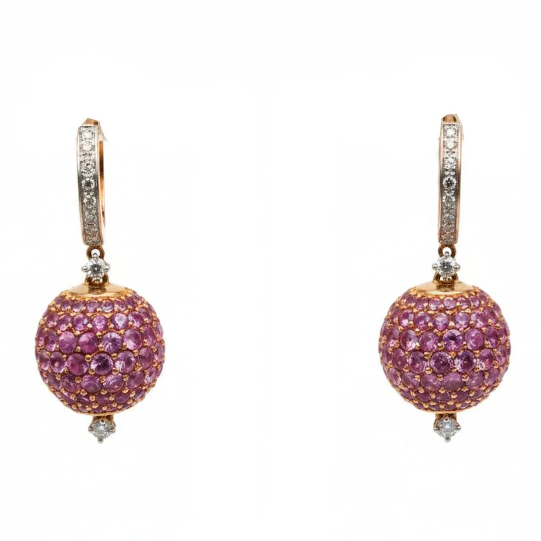 Earrings in Rose gold, sapphires and diamonds