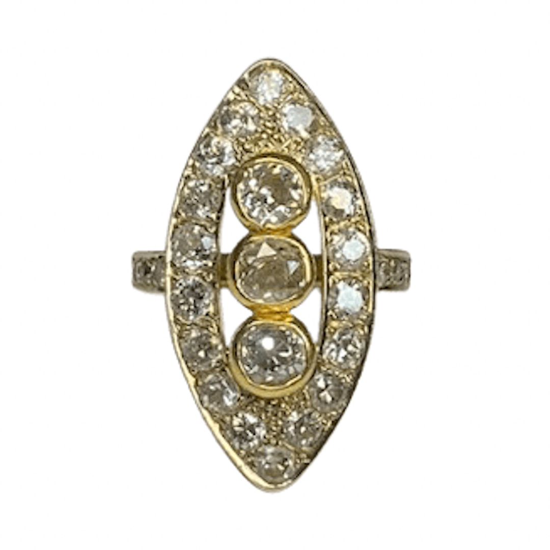 18K Yellow gold Marquise Ring with Diamonds (Size 52)