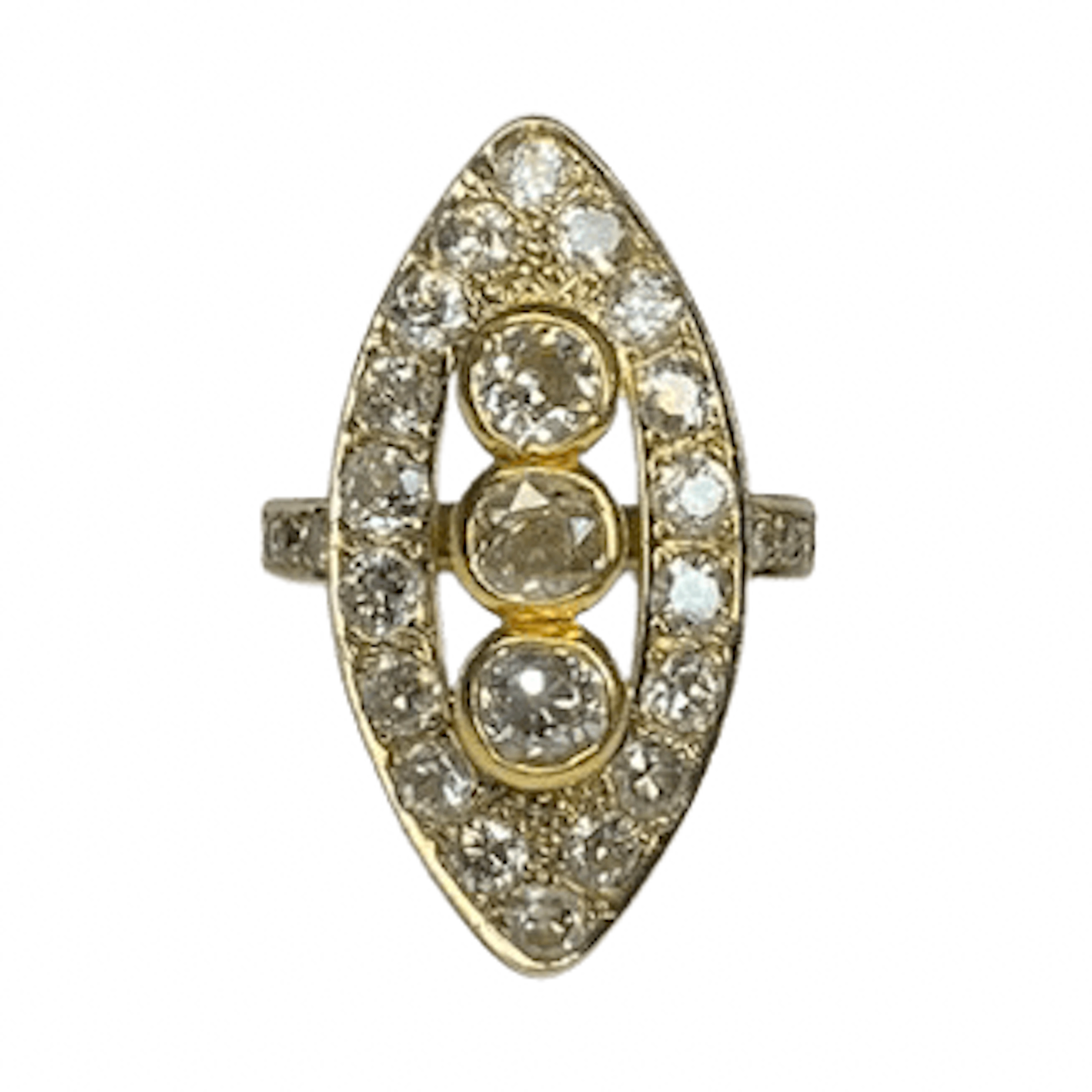 18K Yellow gold Marquise Ring with Diamonds (Size 52)
