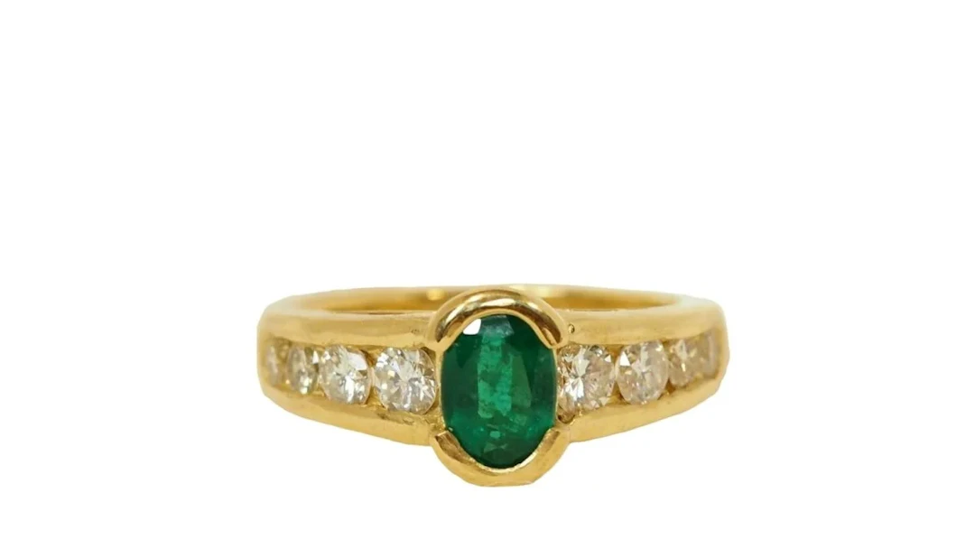 Yellow Gold, Emerald, and Diamond Ring