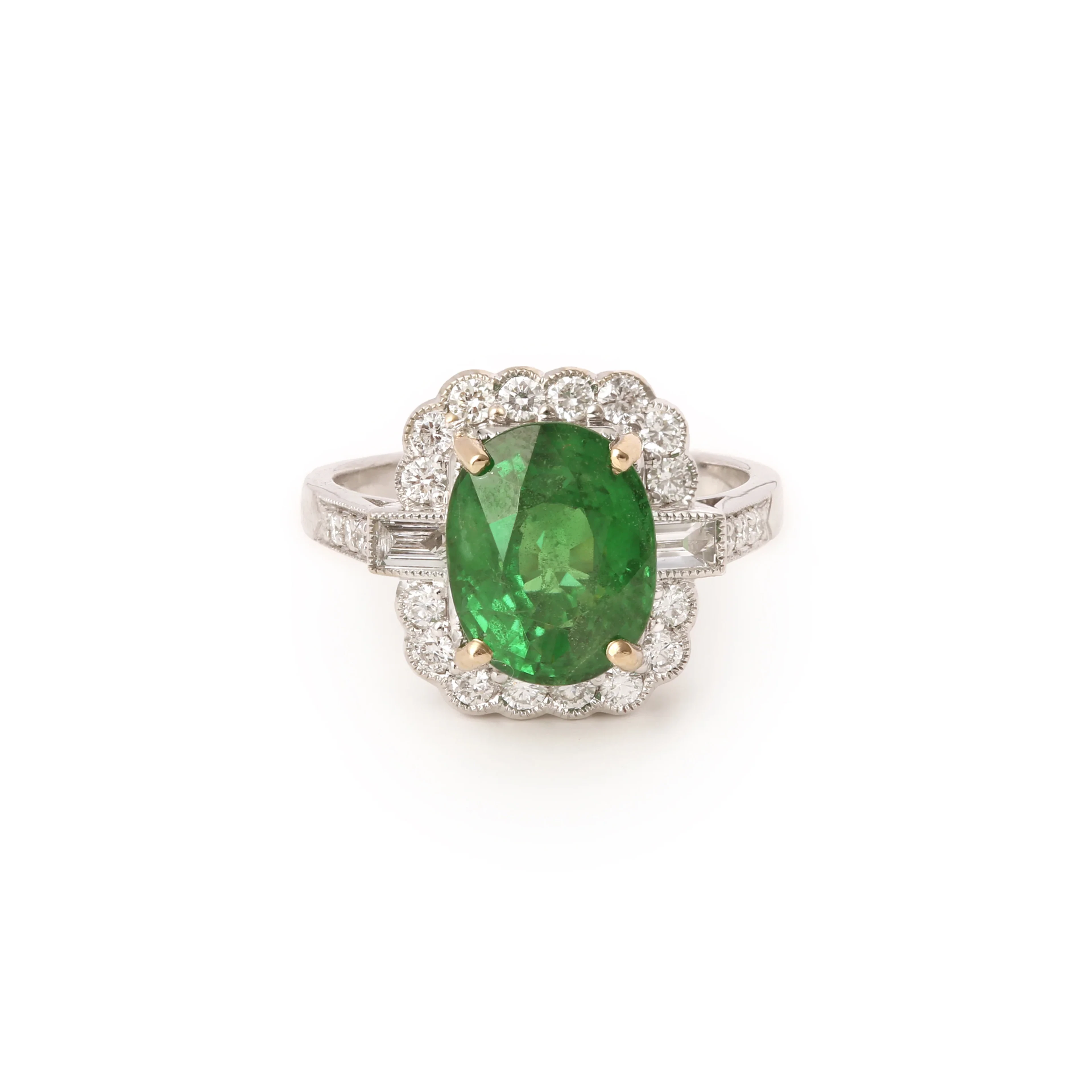 Pompadour Ring in white gold, tsavorite garnet and diamonds