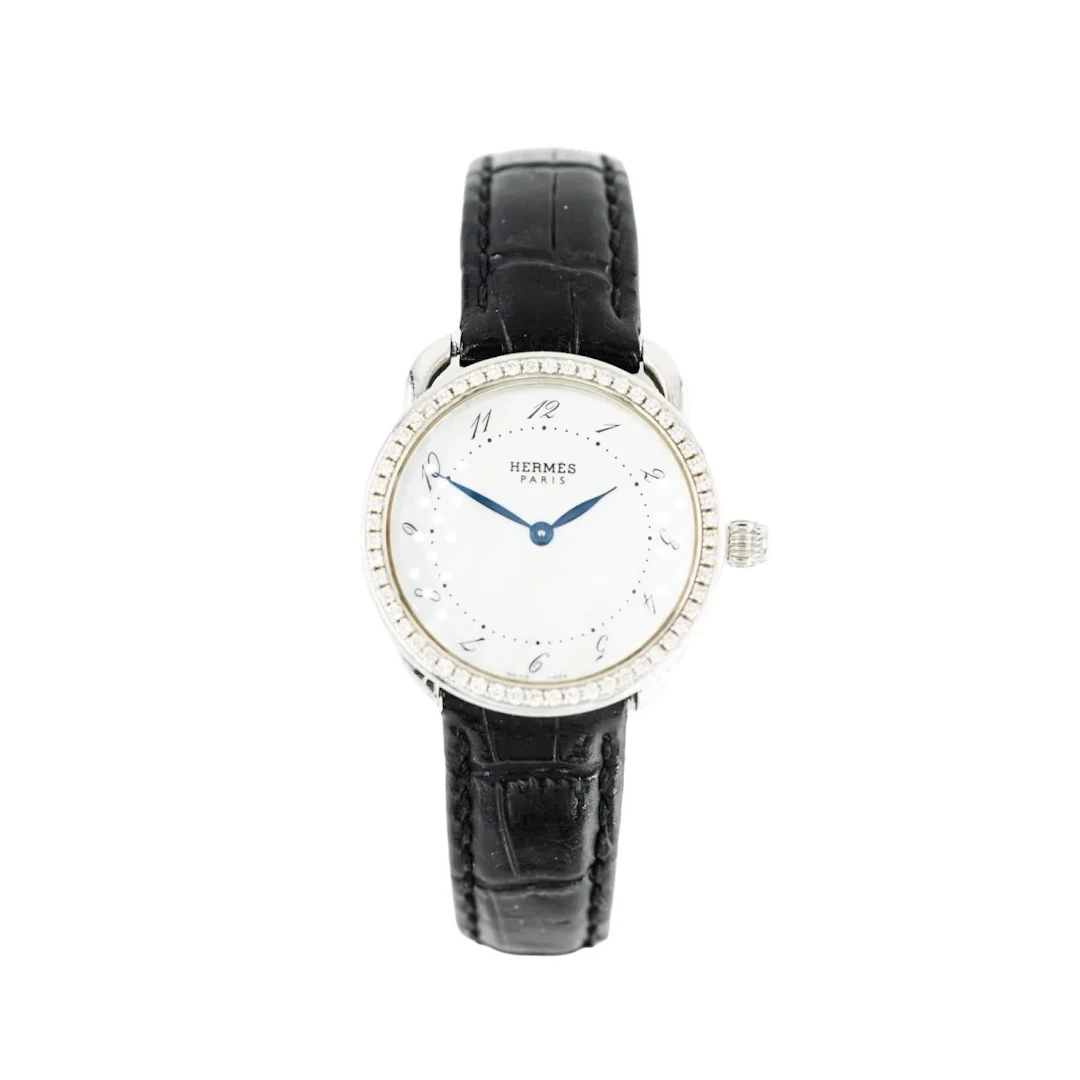 Montre HERMÈS "Arceau" en acier, nacre, cuir et diamants