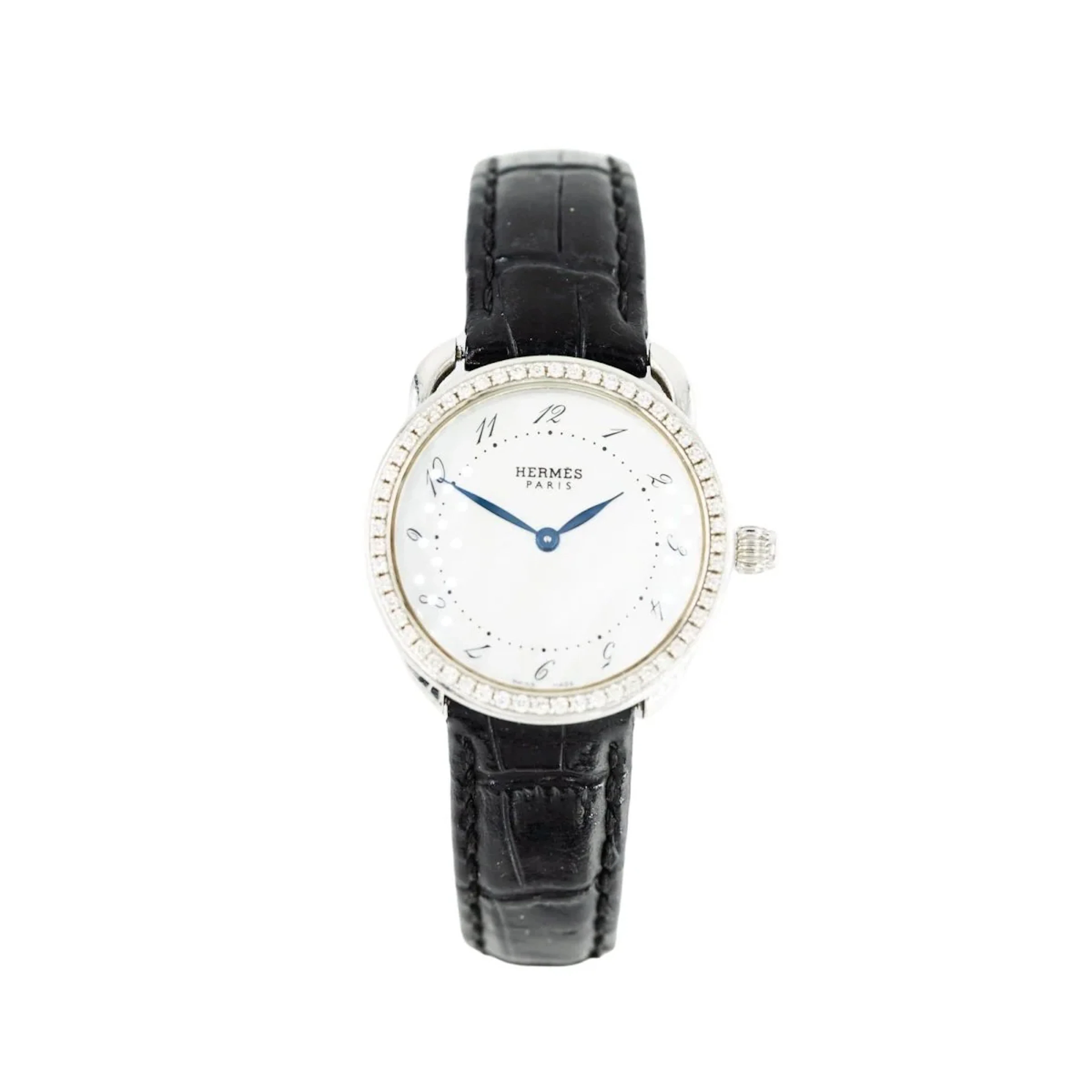Montre HERMÈS "Arceau" en acier, nacre, cuir et diamants