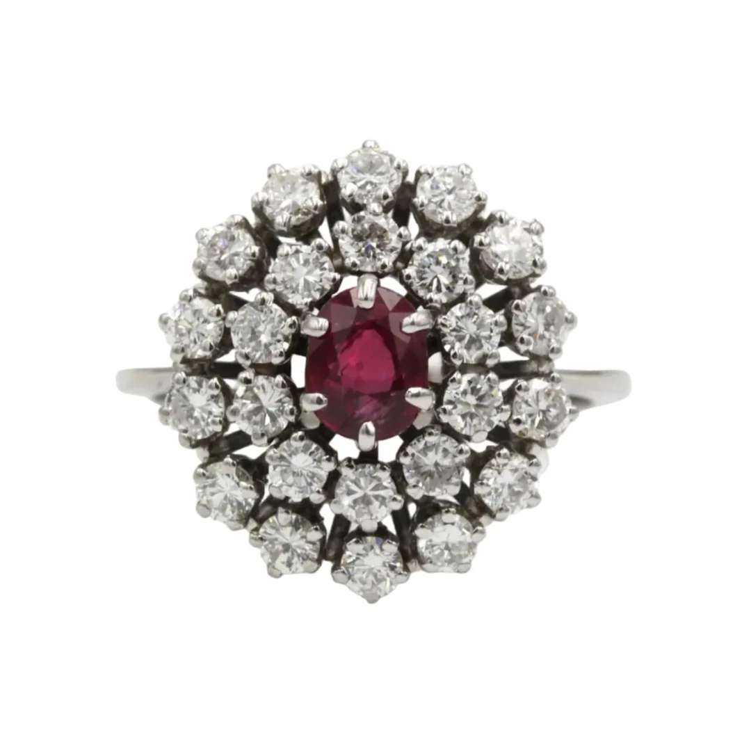 Ring Marguerite in white gold, ruby and diamonds