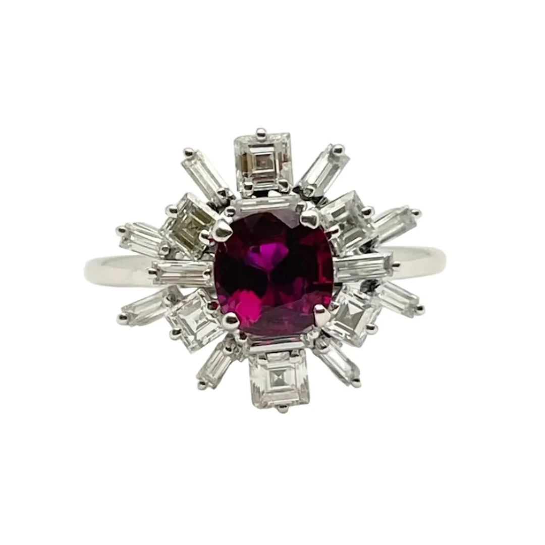 Marguerite Ring in White Gold, Rubies, and Diamonds