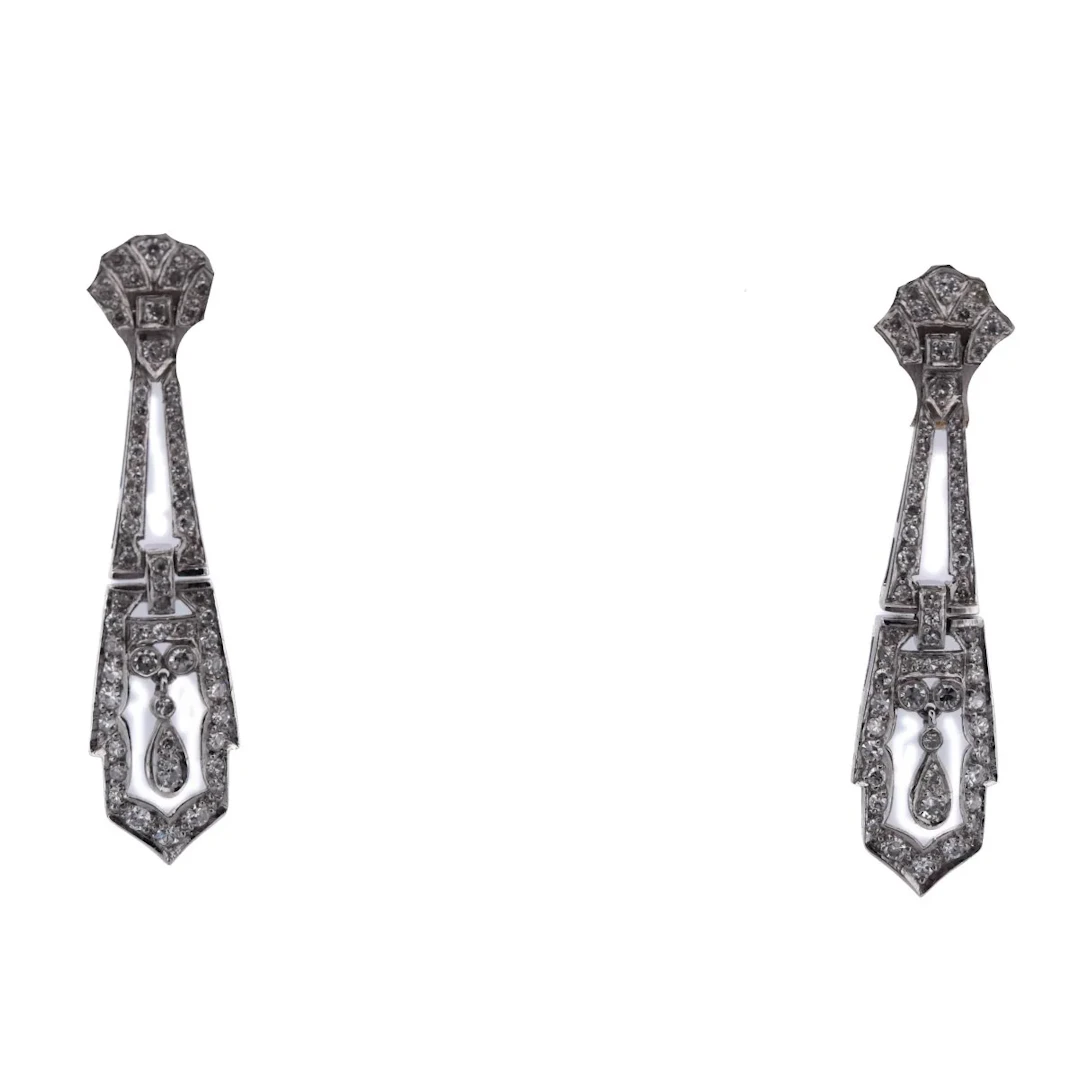 Boucles d'oreilles Pendantes en platine et diamants
