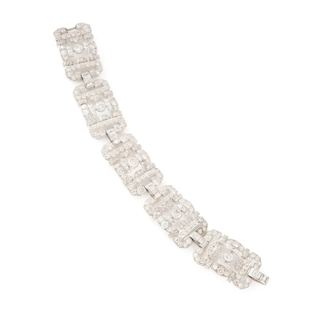 Art Deco flexible bracelet in white gold and diamonds