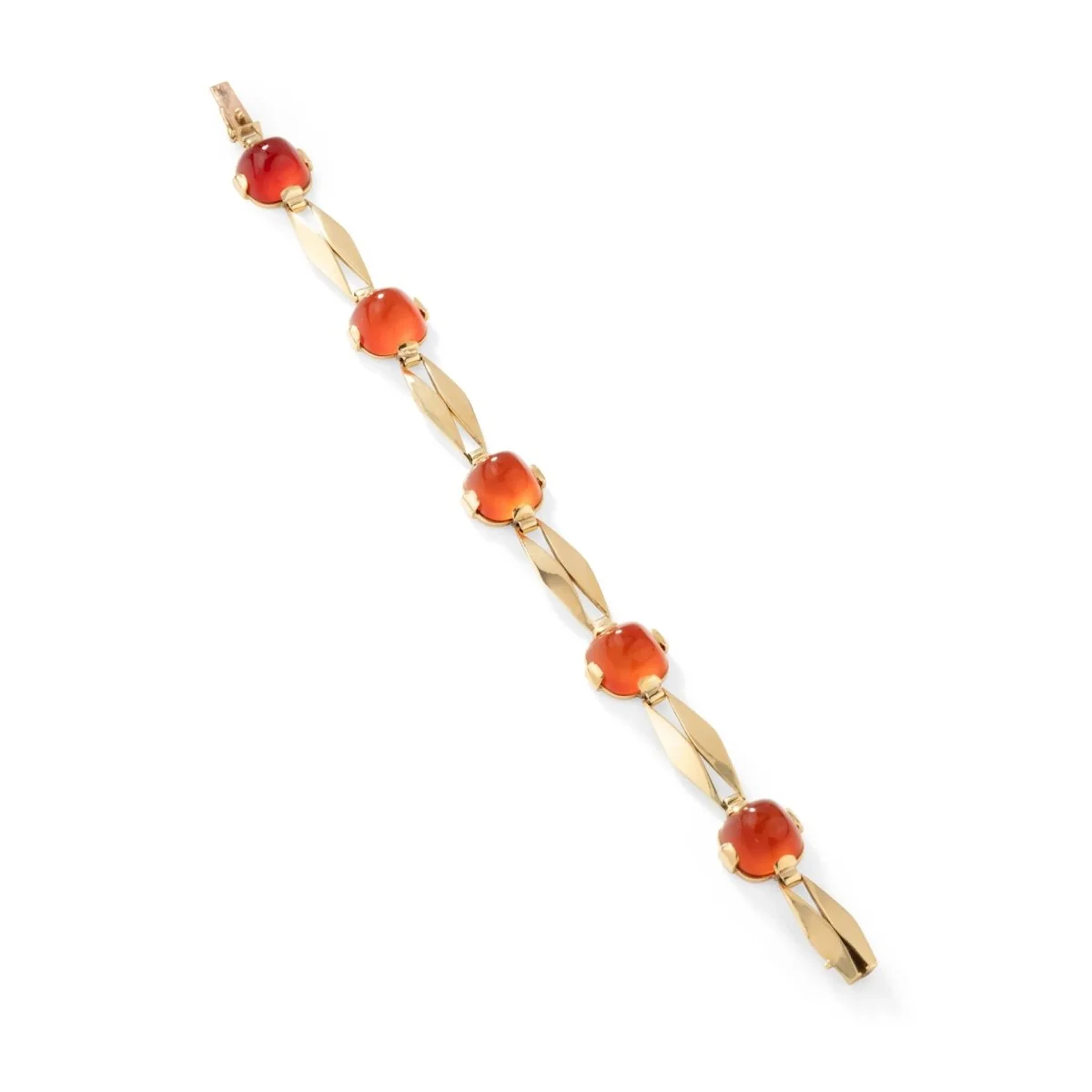 Flexible bracelet in yellow gold and carnelian