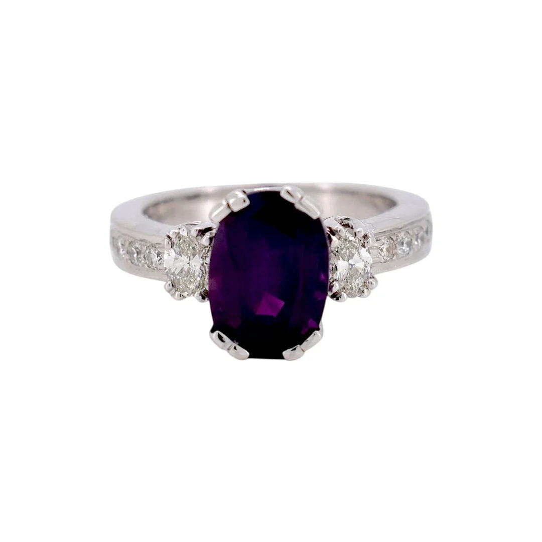 Trilogy Ring in White Gold, Sapphire, and Diamonds