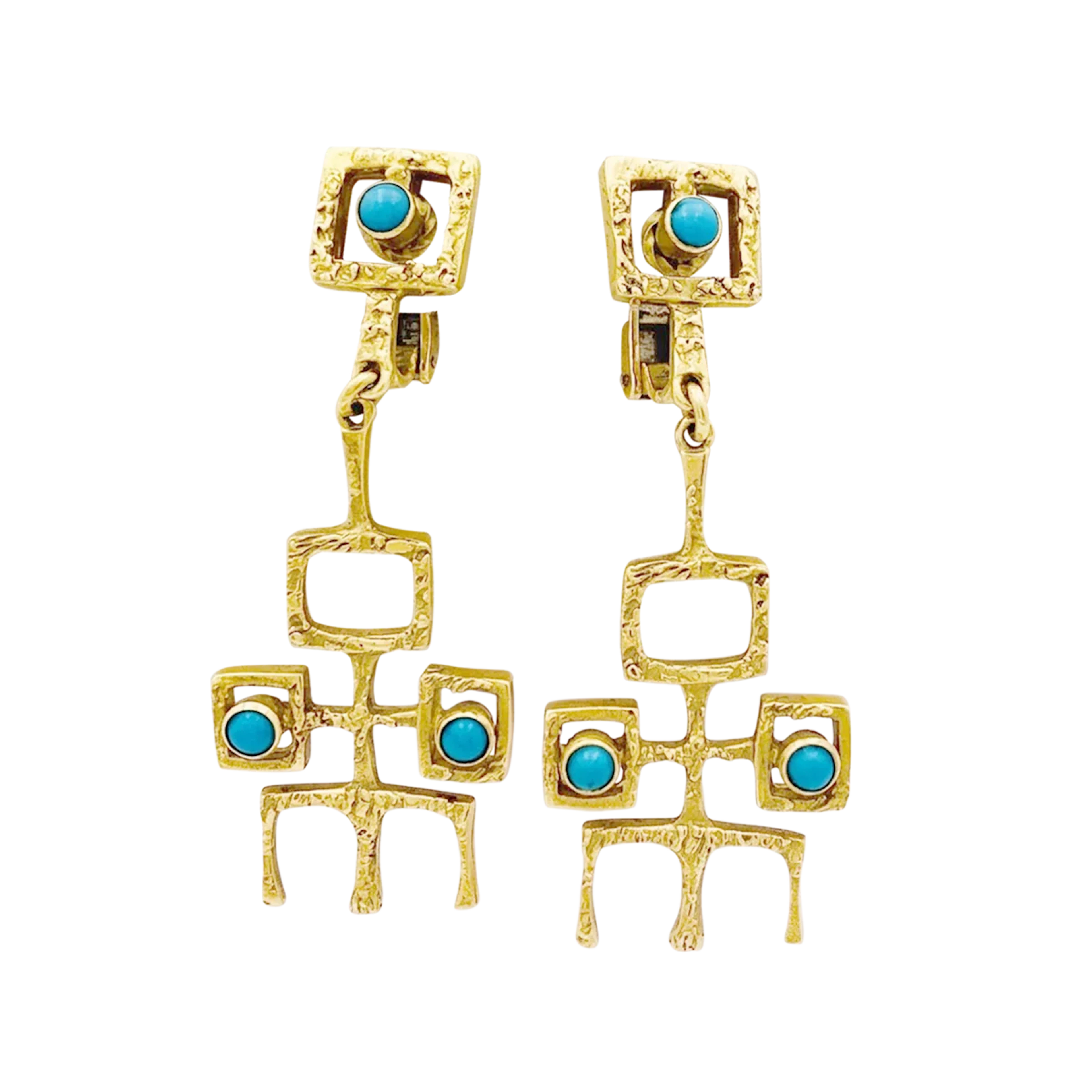 Boucles d'oreilles Pendantes en or jaune et turquoises