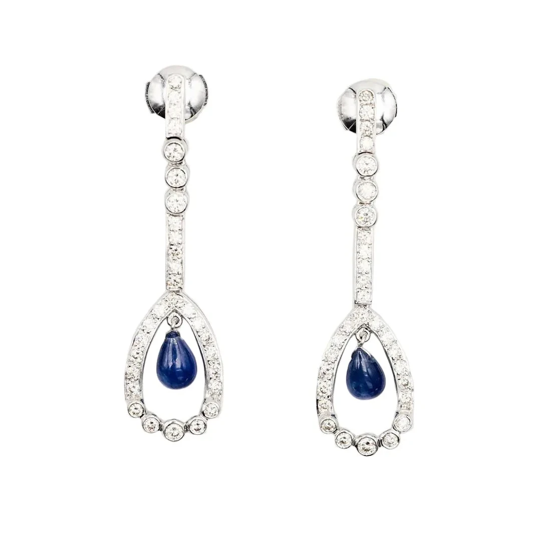 Earrings Pendant in white gold, sapphires and diamonds