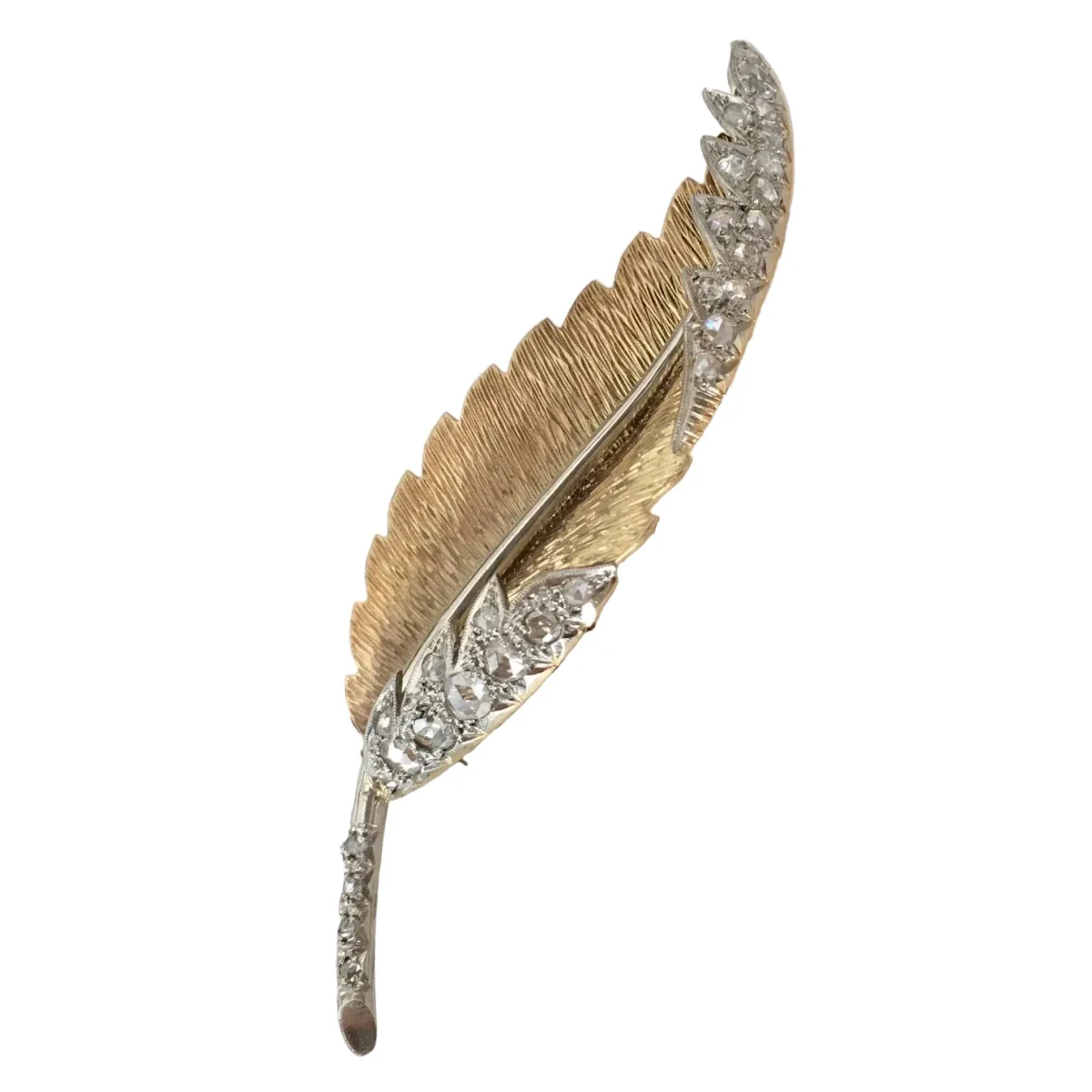 Brooch in white gold, yellow gold, and diamonds
