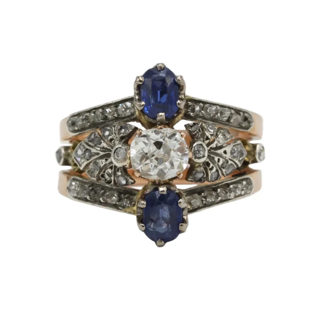 Ring Trilogy in rose gold, silver, sapphires and diamonds