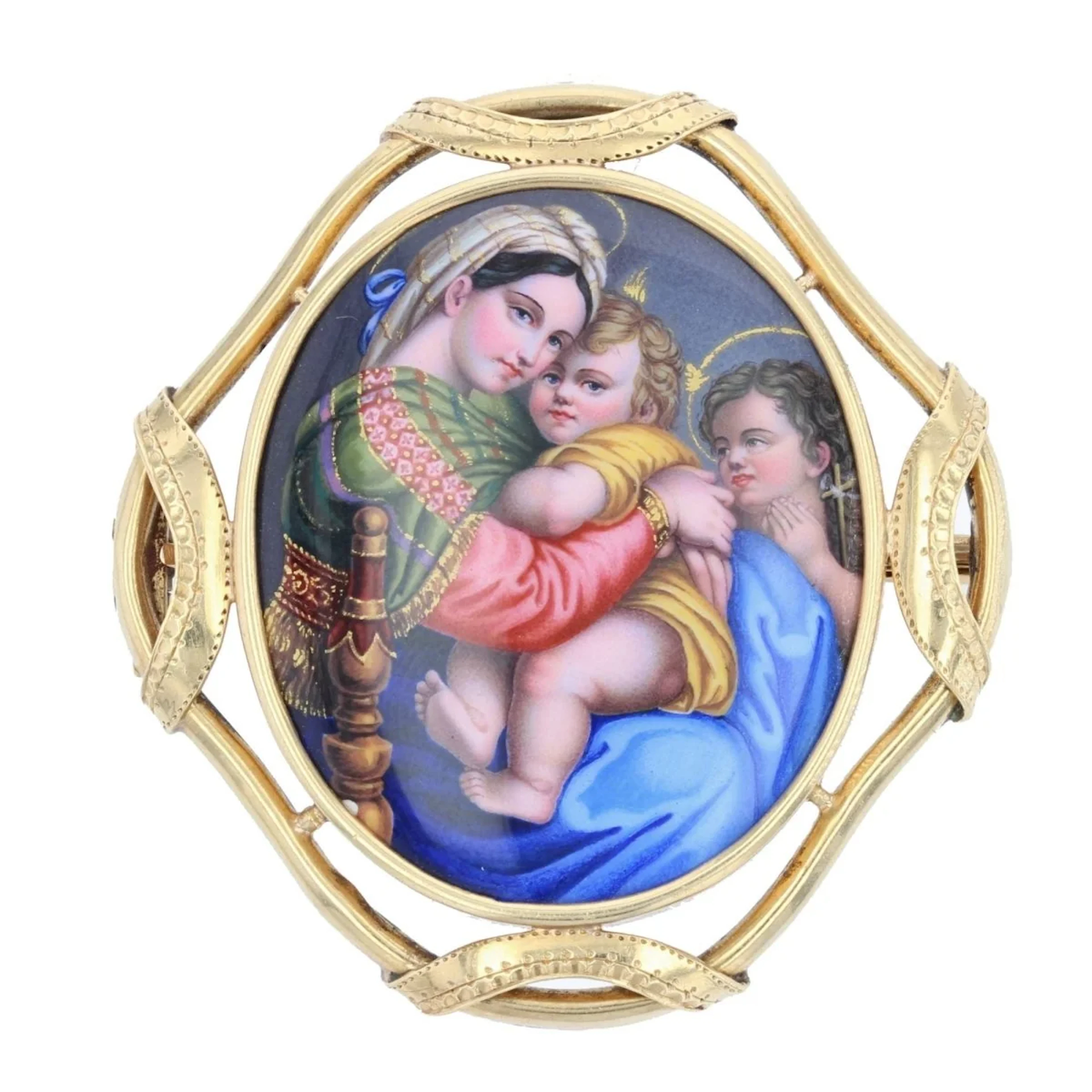 Gold and enamel pin brooch