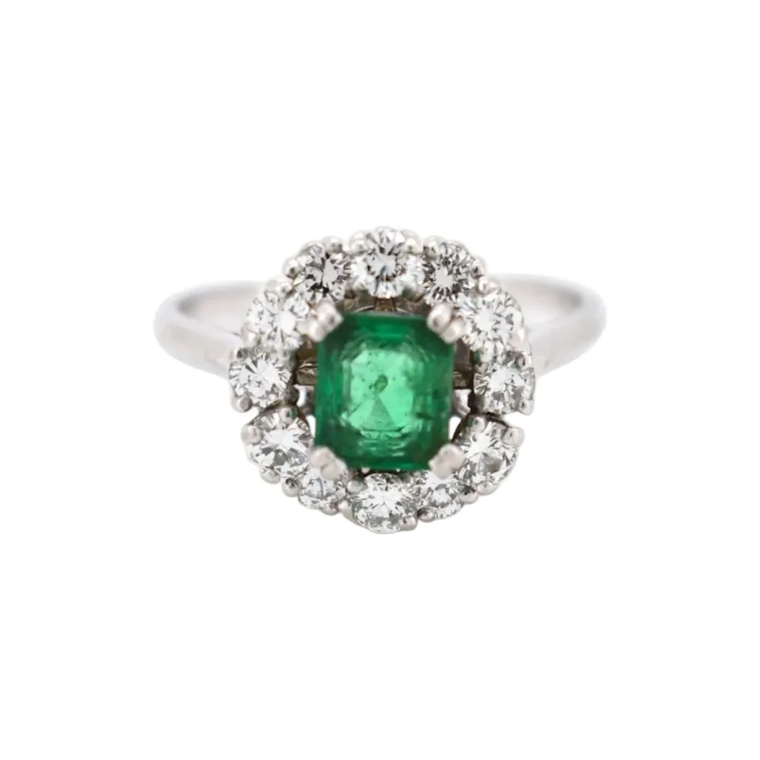 Marguerite MELLERIO Ring in Platinum, Emerald and Diamonds
