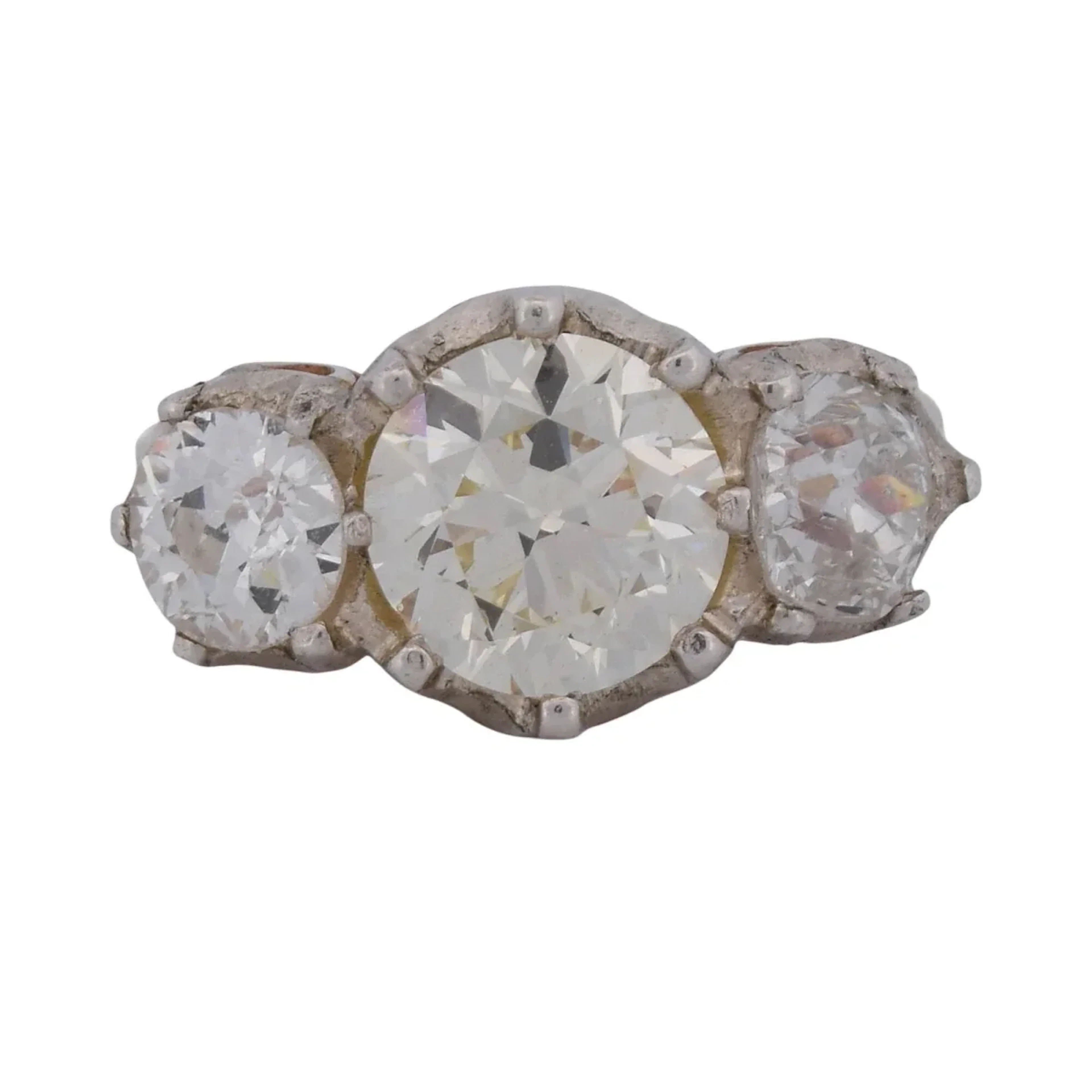 Trilogy Ring in Yellow Gold, Platinum, and Diamonds