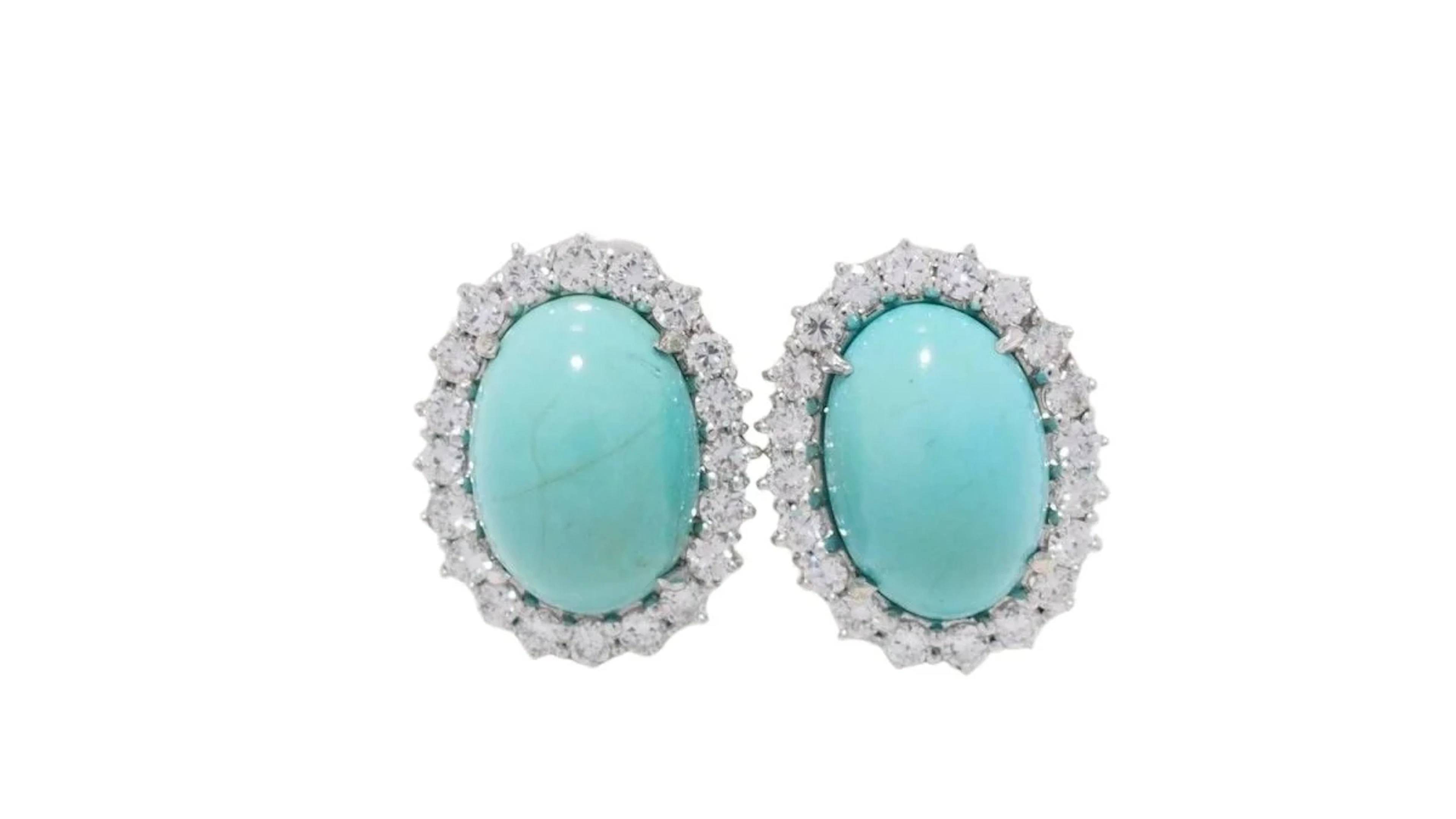 White gold, natural turquoise and diamond earrings