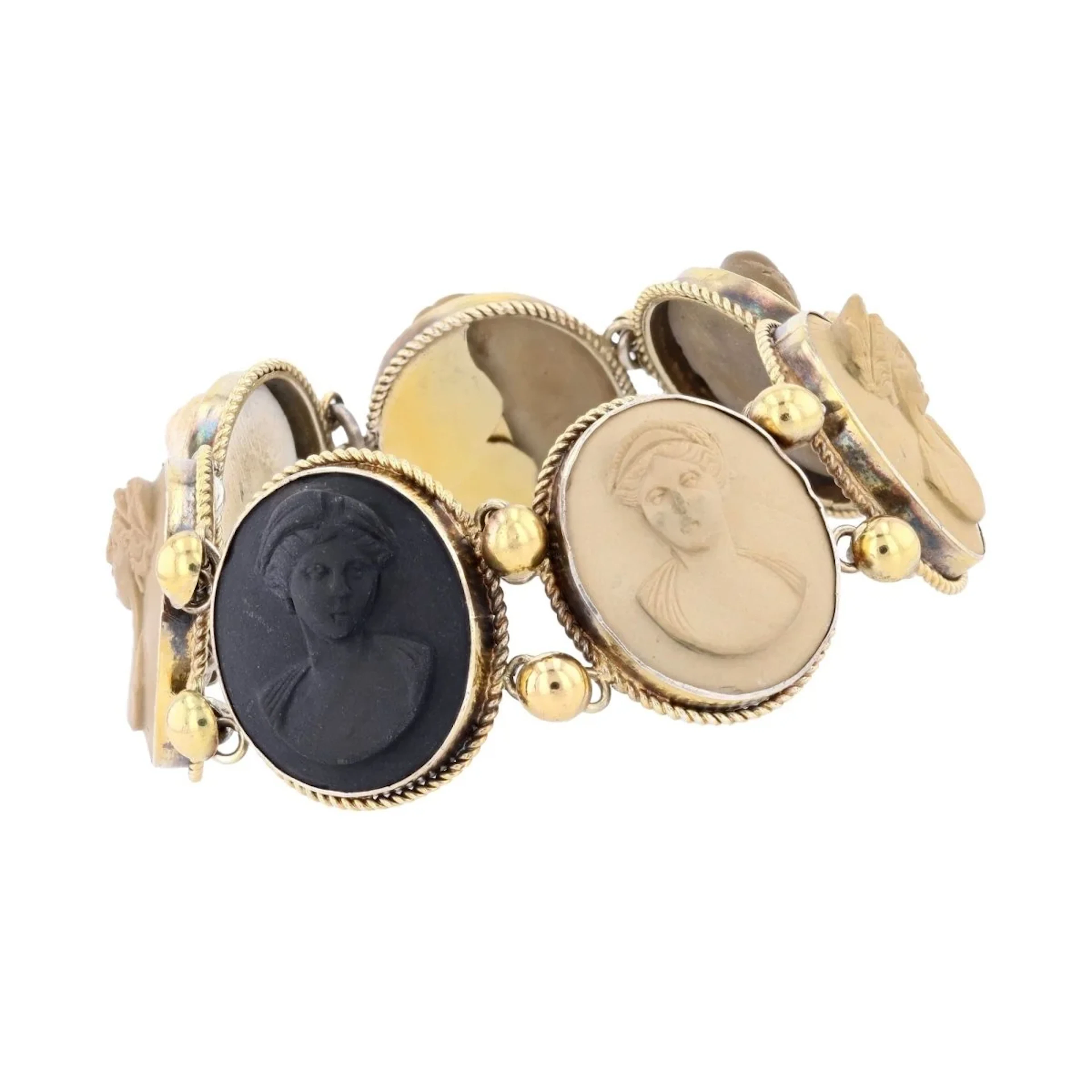 Bracelet antique in ruddy and lava stones
