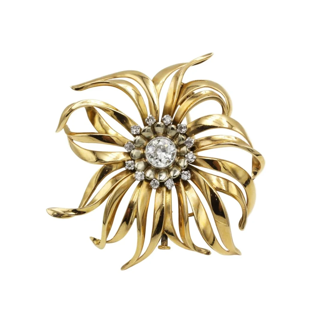 Brooch Pin in yellow gold, paltinium and diamonds