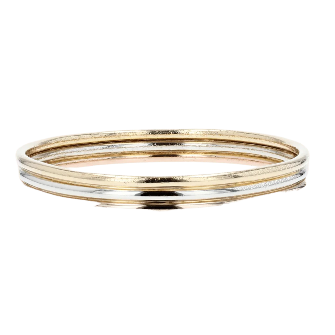 Bangle bracelet in yellow gold, white gold and rose gold