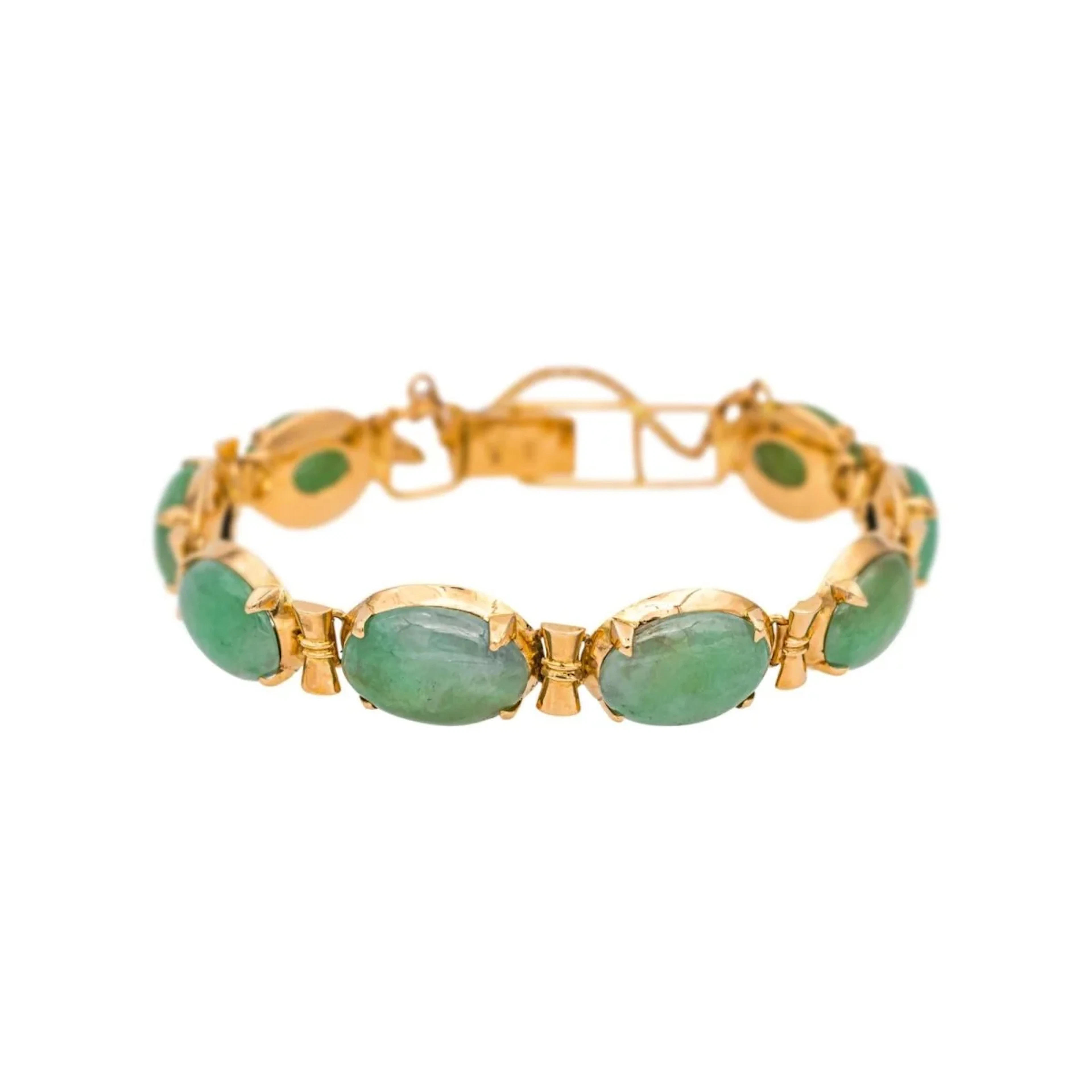 Flexible bracelet in yellow gold and jade
