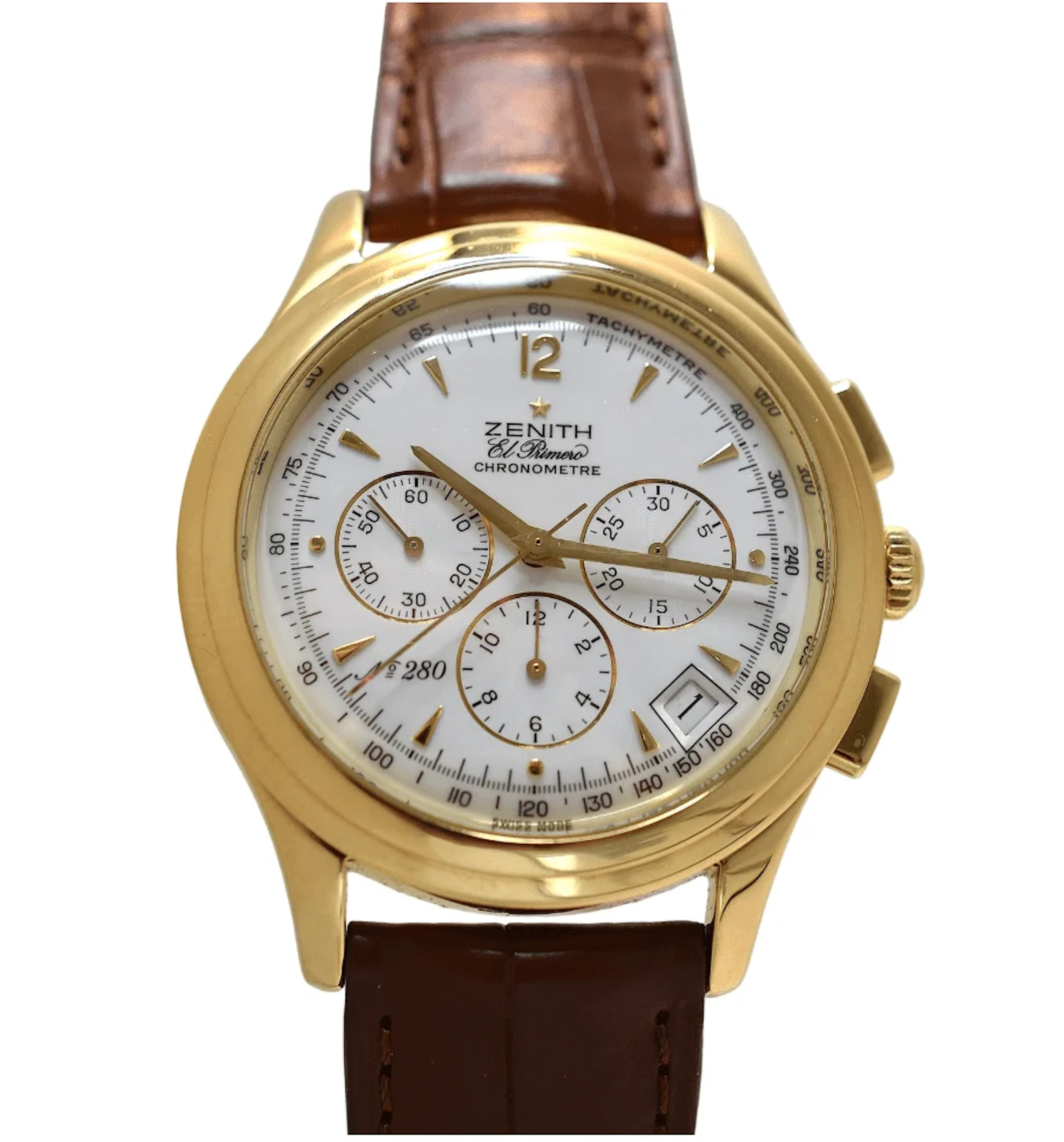 Montre ZENITH "El Primero" en or jaune et cuir
