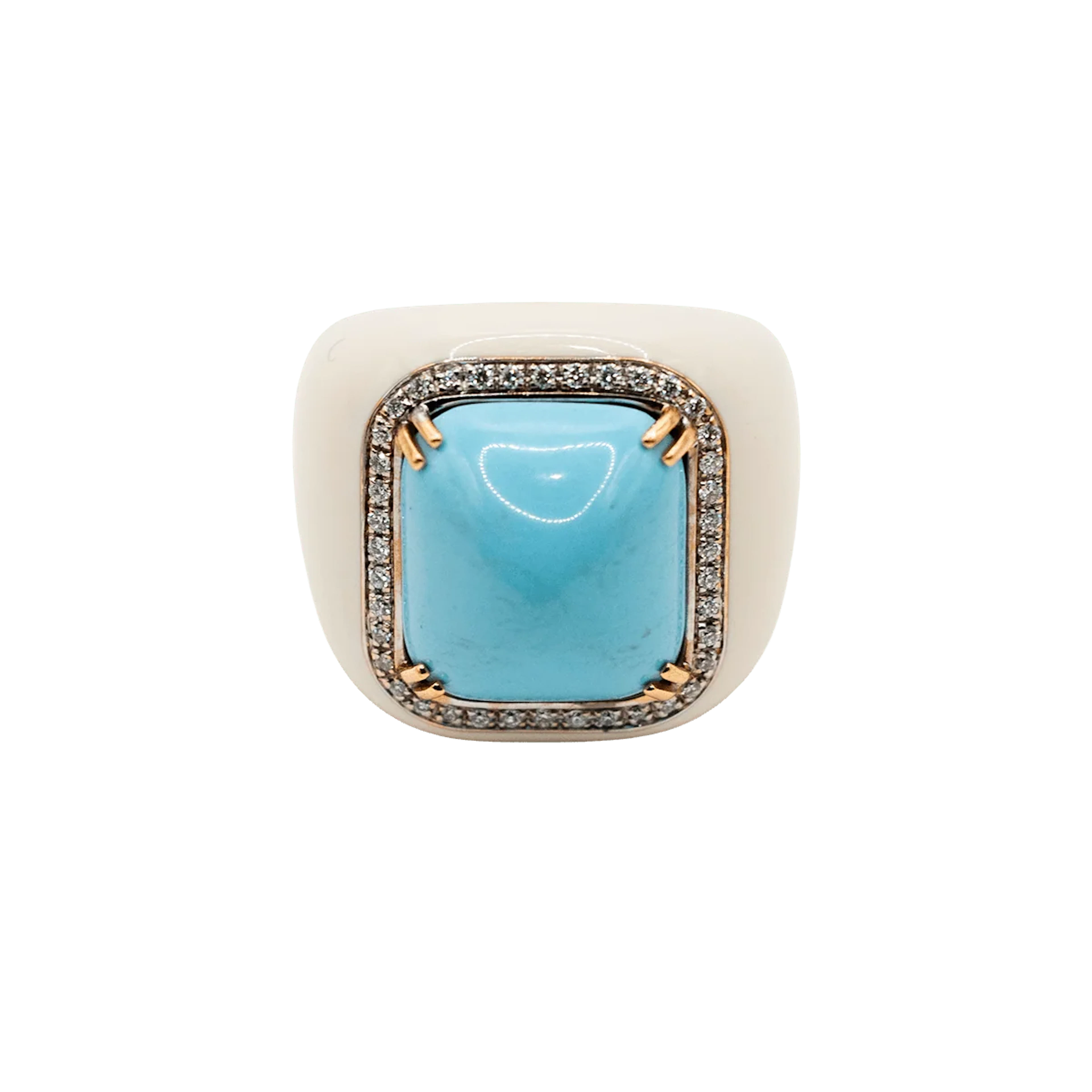Signet ring in yellow gold, turquoise and diamonds